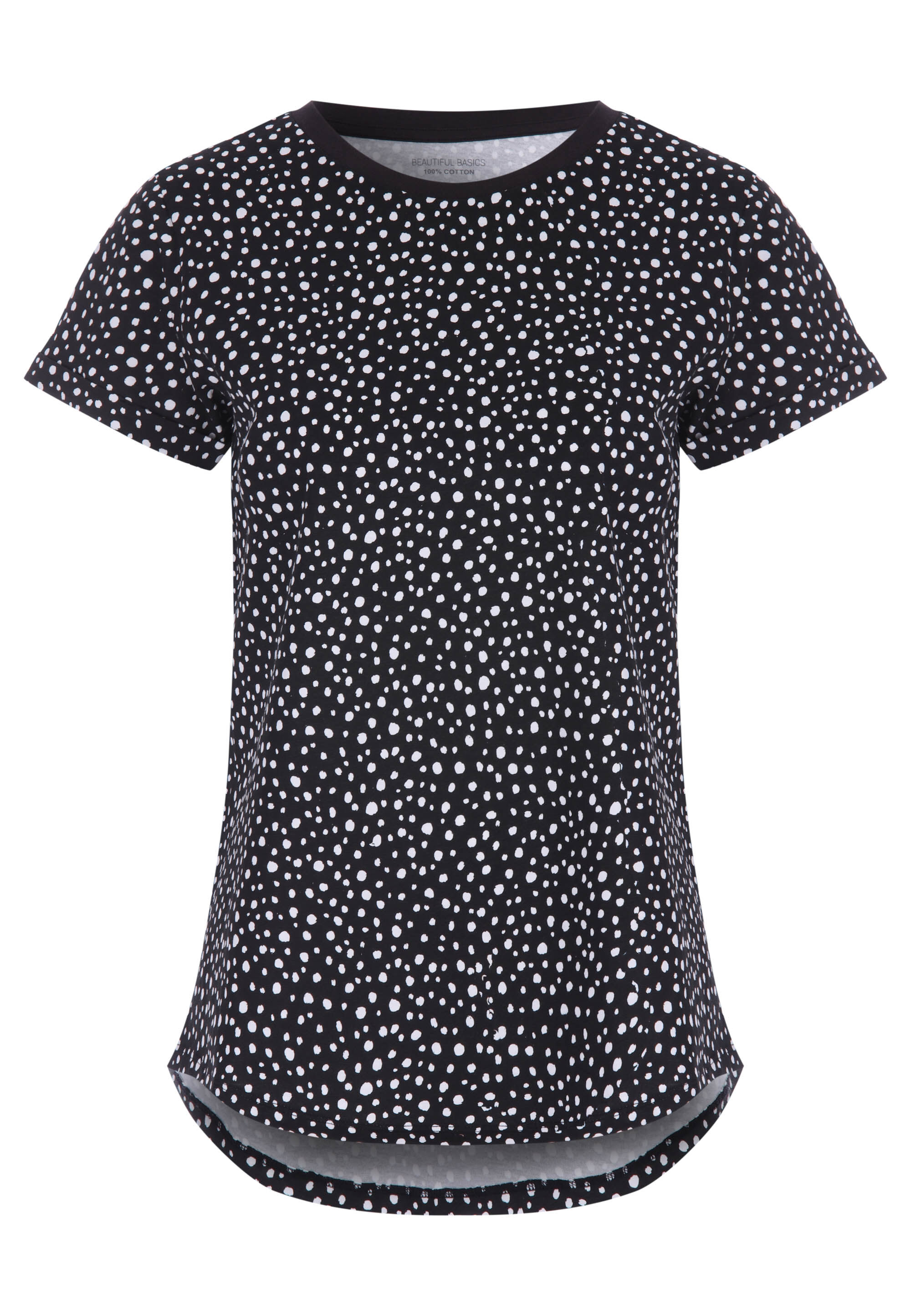 Womens Black Spot Print Roll Sleeve T-Shirt