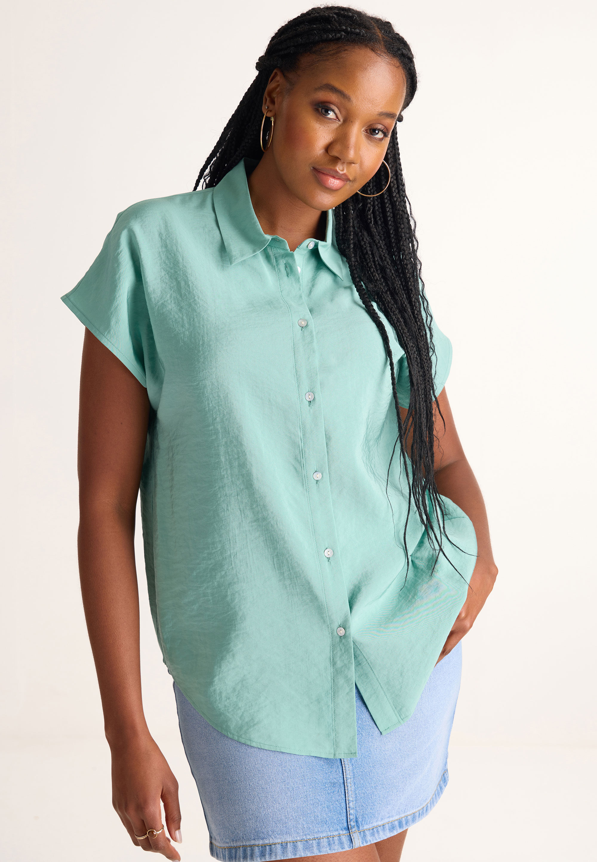 Womens Plain Sage Button Down Shirt