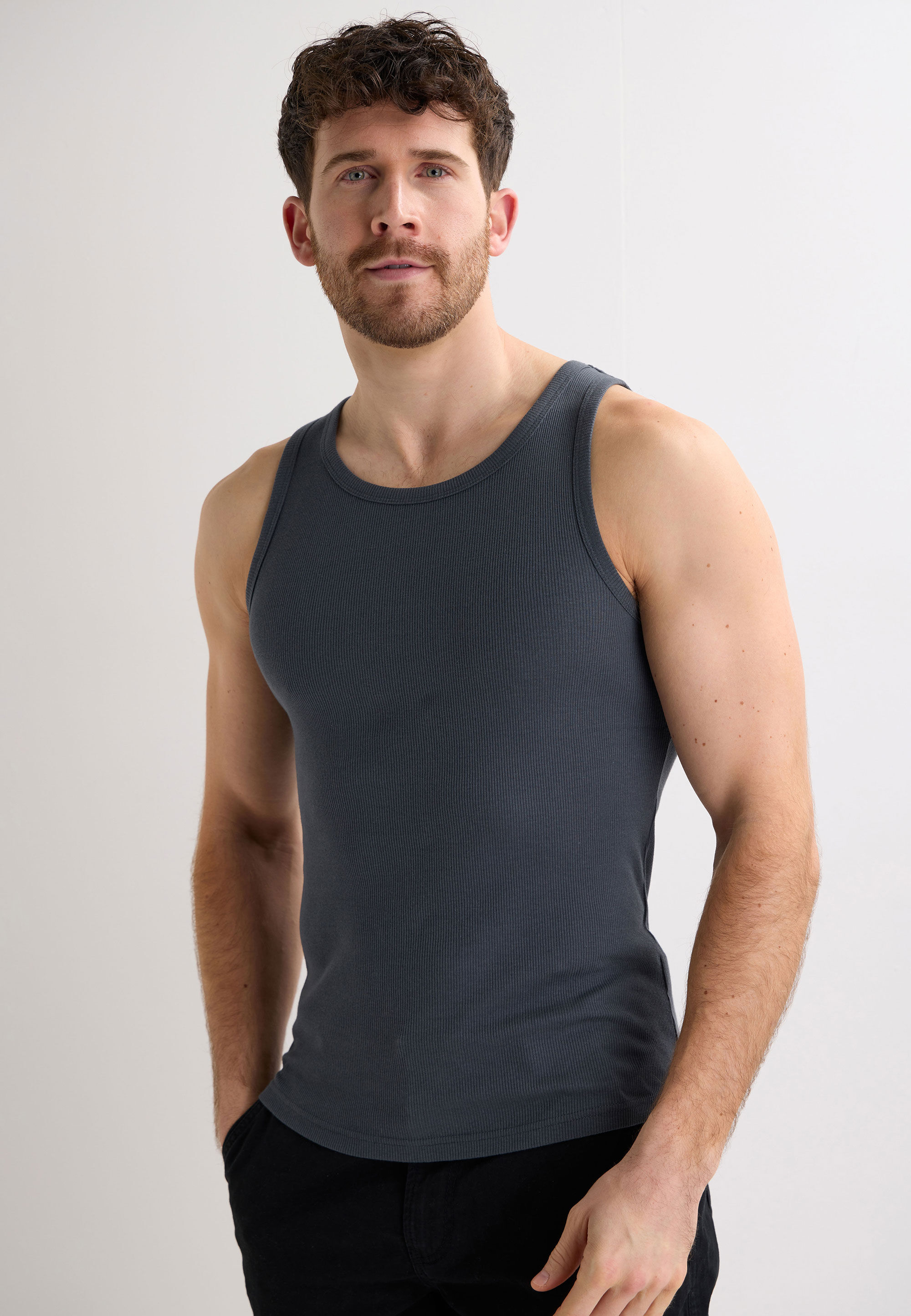 Mens Grey Ribbed Vest