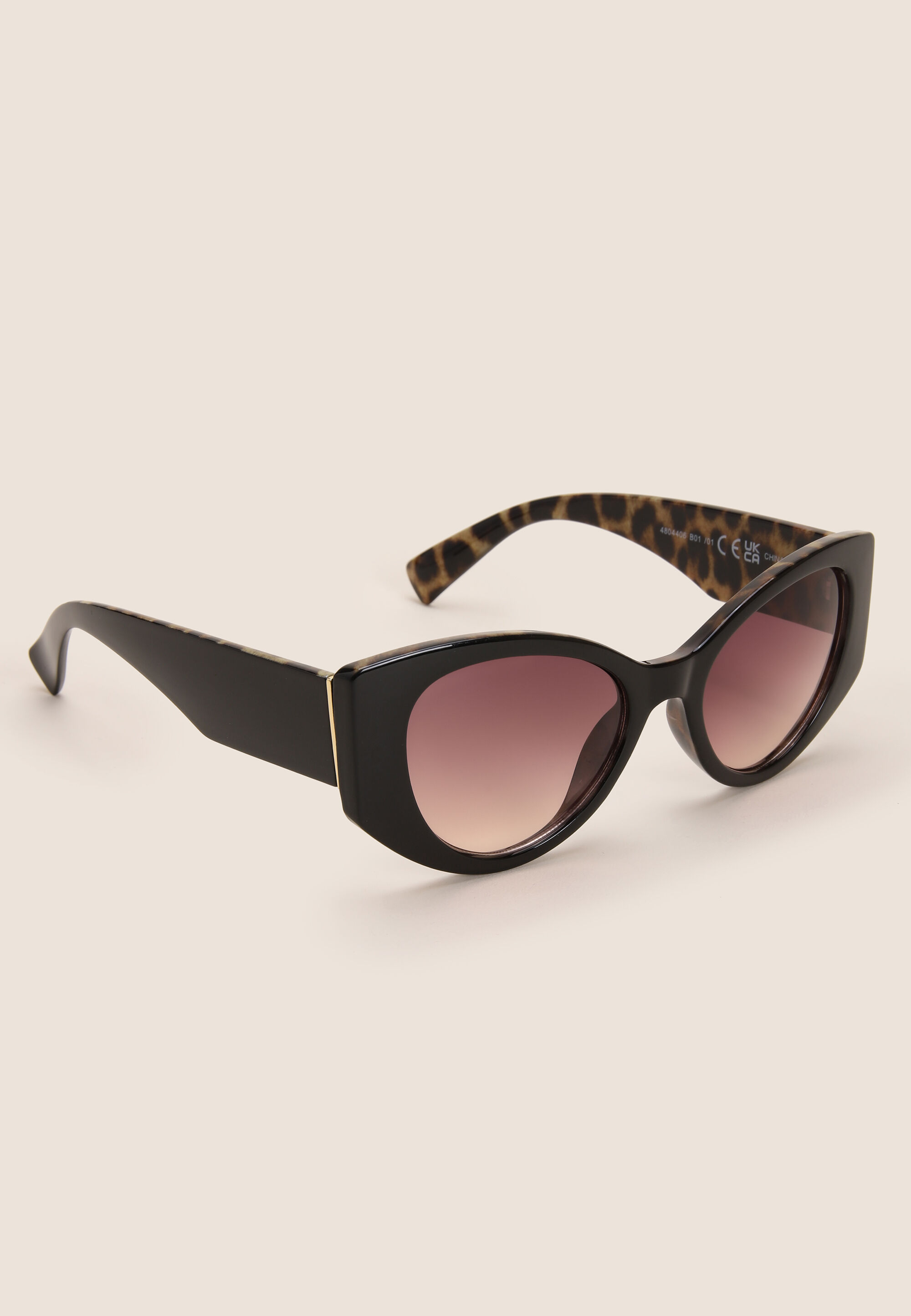 Womens Black Leopard Print Cat Eye Sunglasses