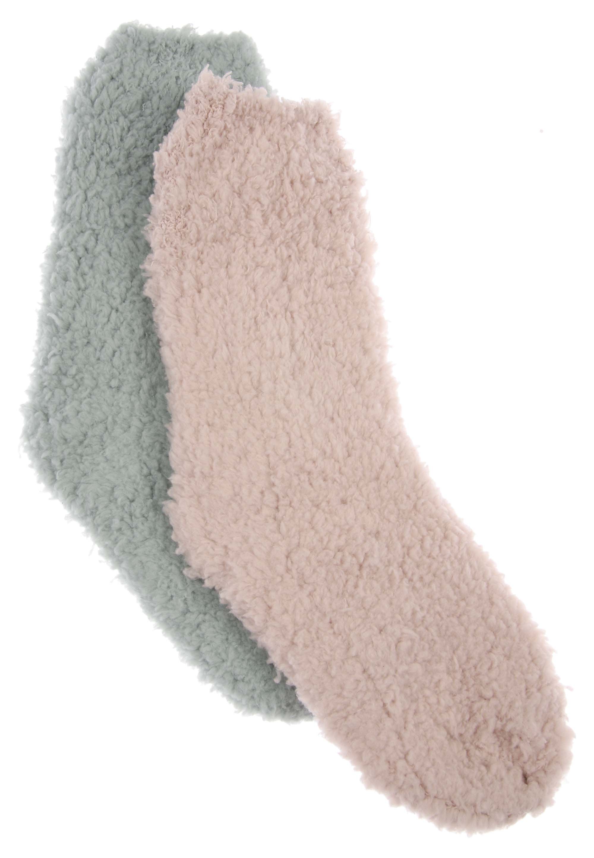 Womens 2pk Sage & Beige Teddy Fleece Socks