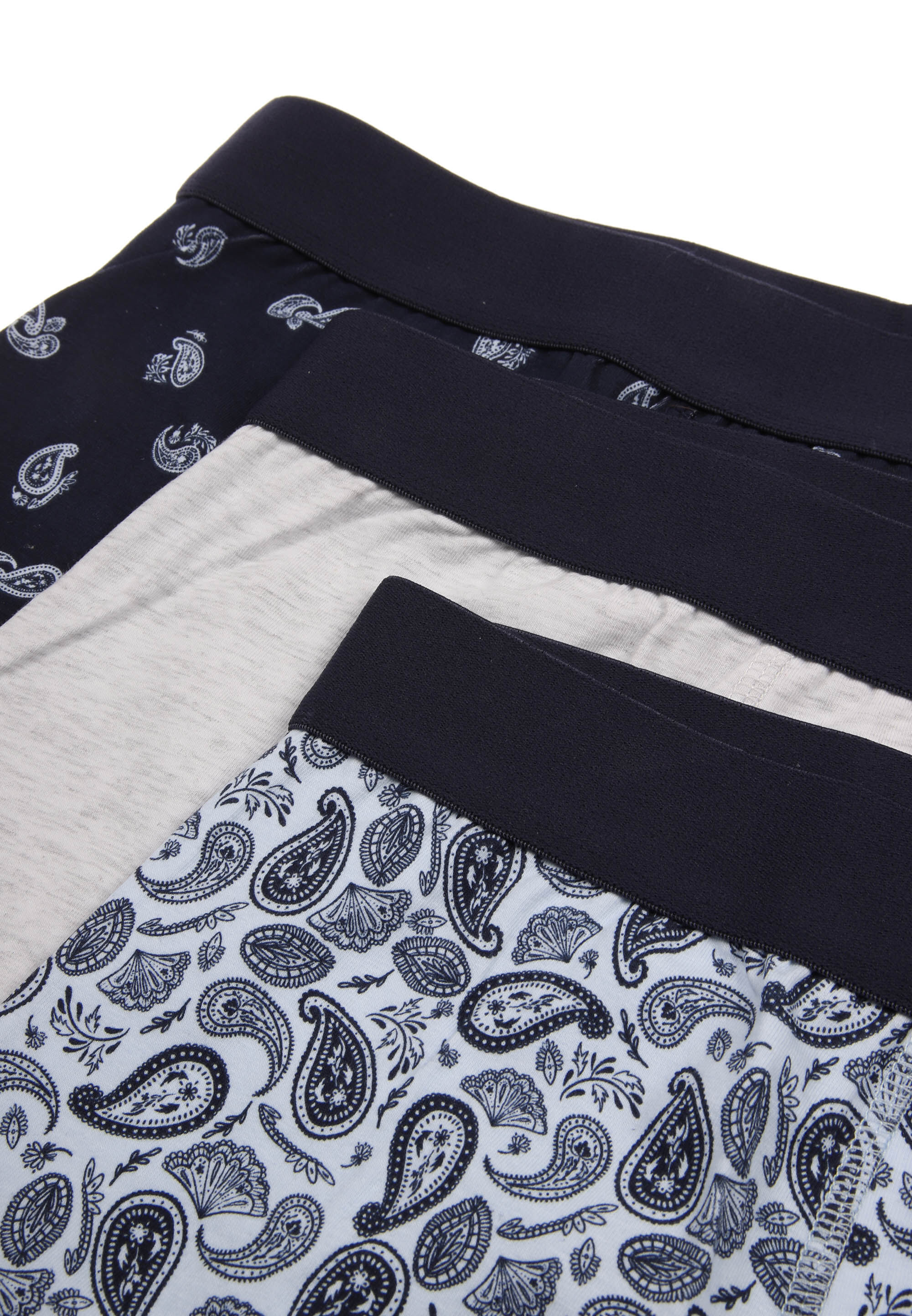 Mens 3pk Navy Paisley Print Hipster Trunks