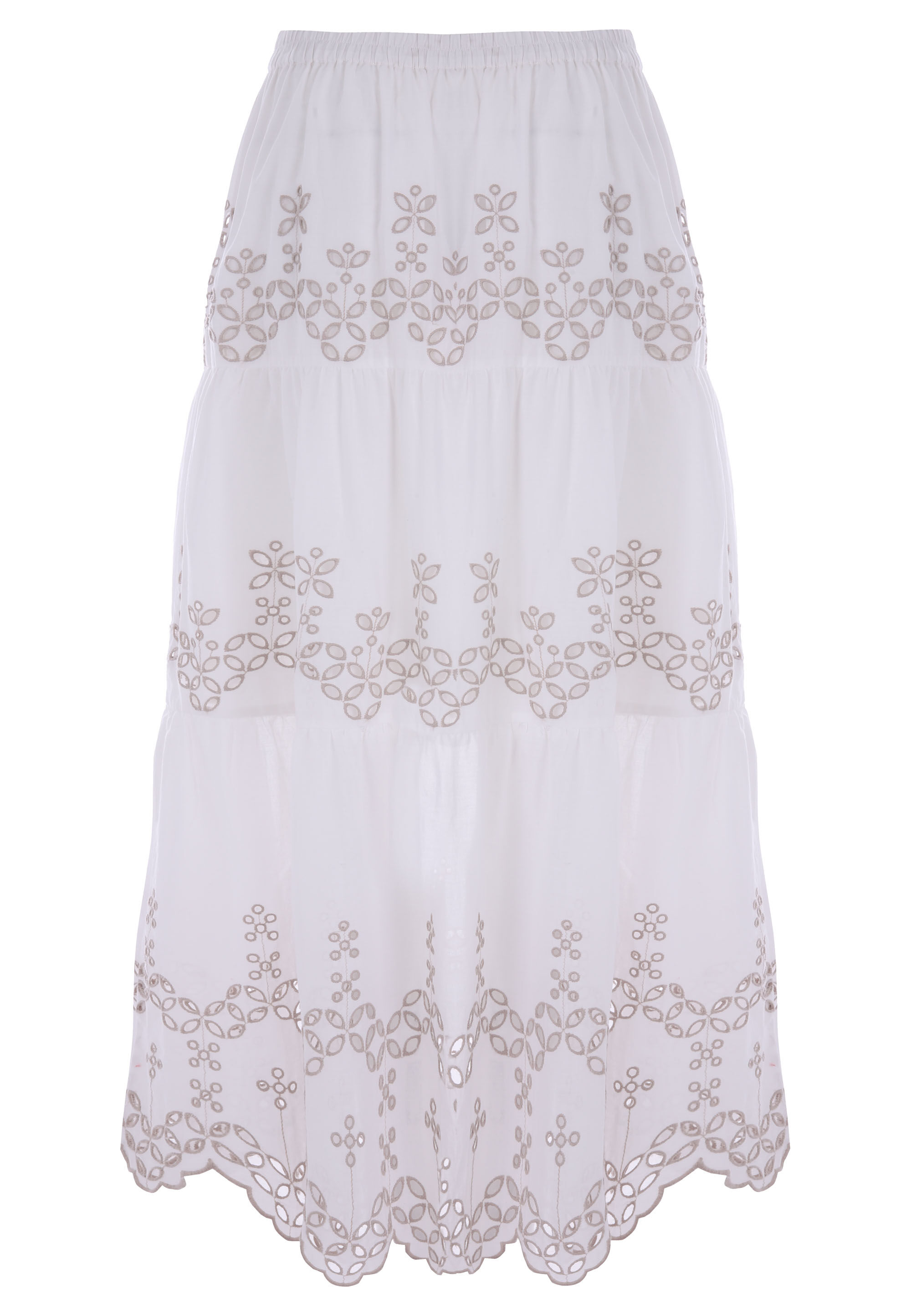Womens White Broderie Anglaise Midi Skirt