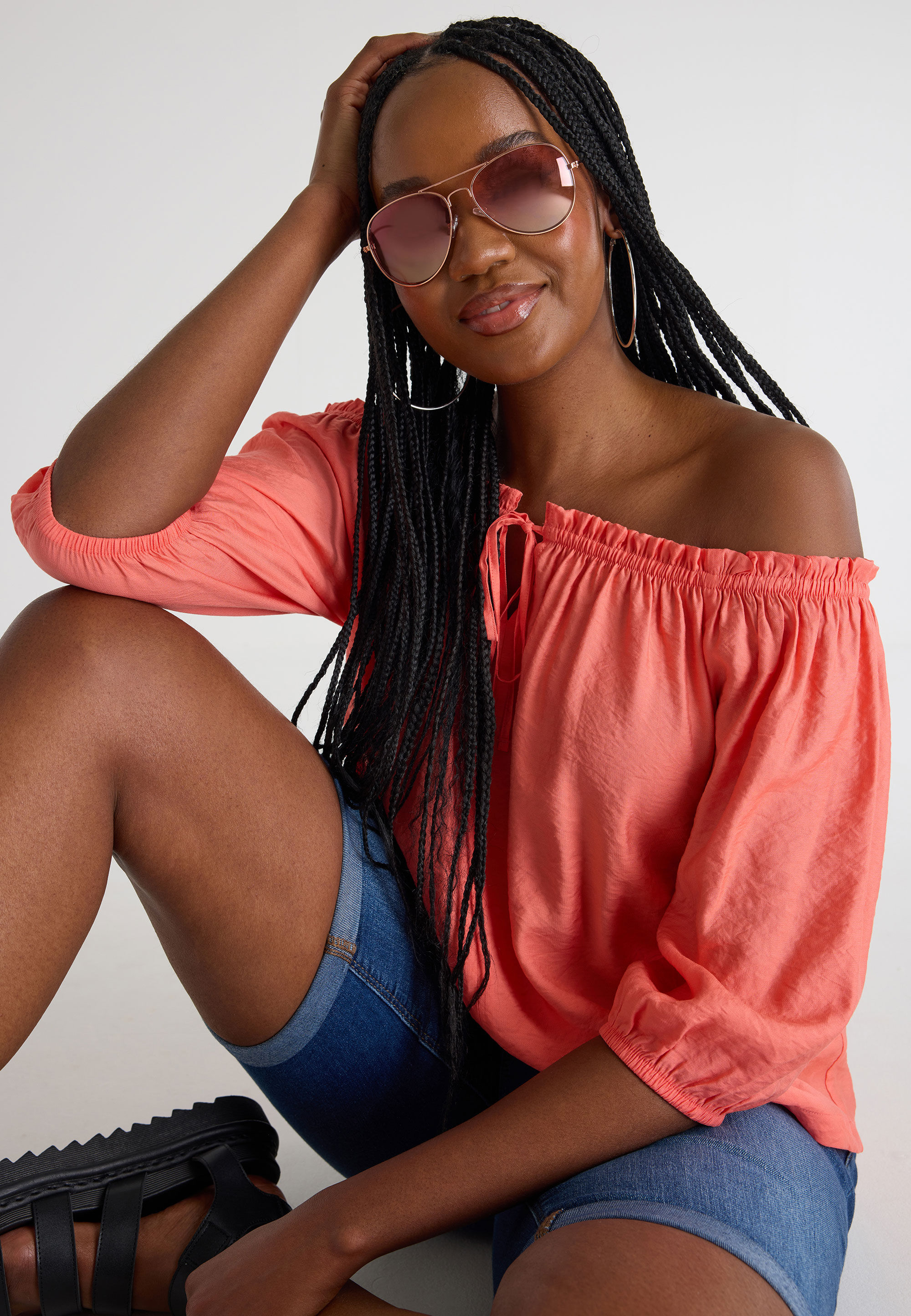 Womens Coral Bardot Blouse