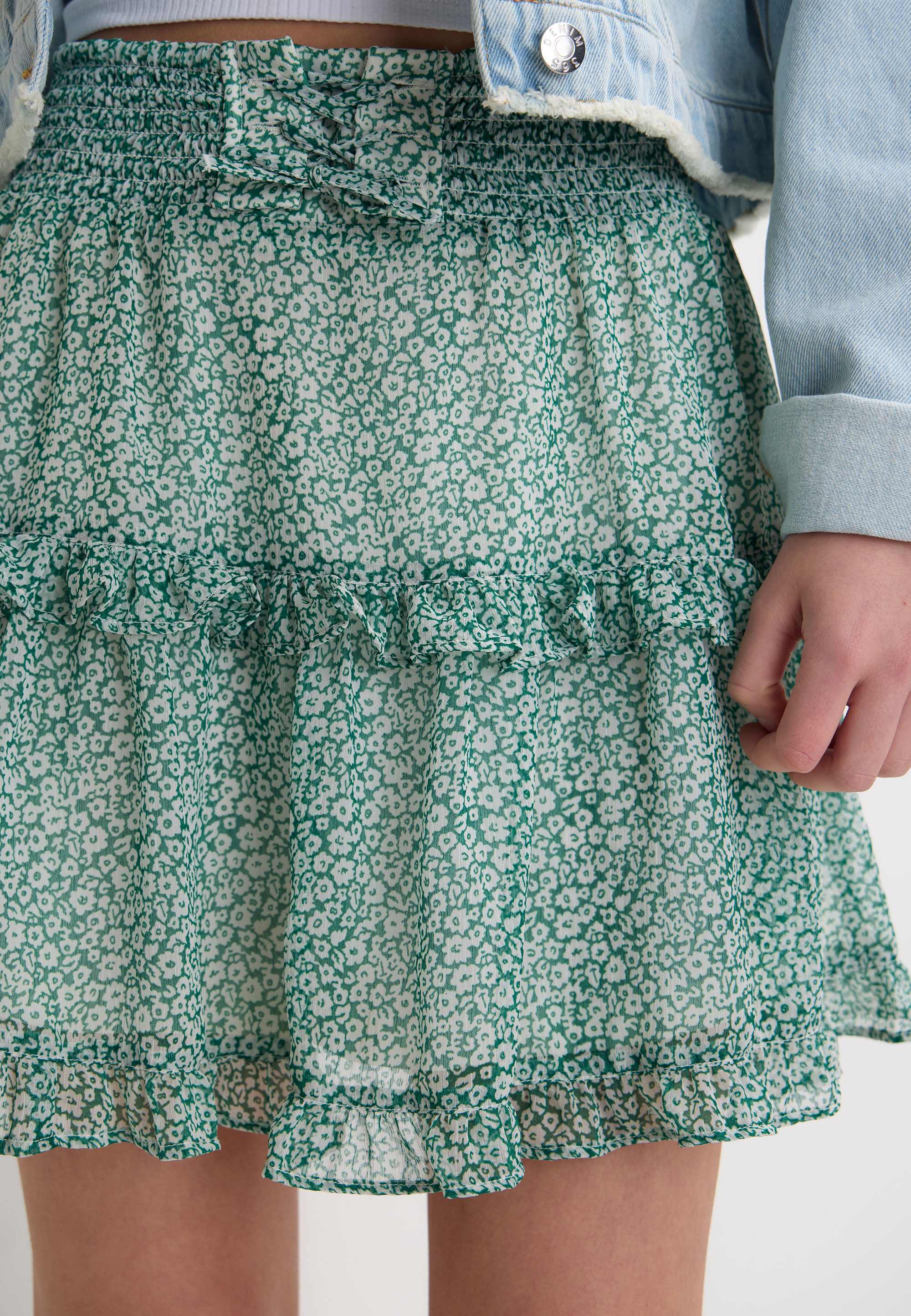 Older Girls Green Floral Chiffon Ra-Ra Skirt
