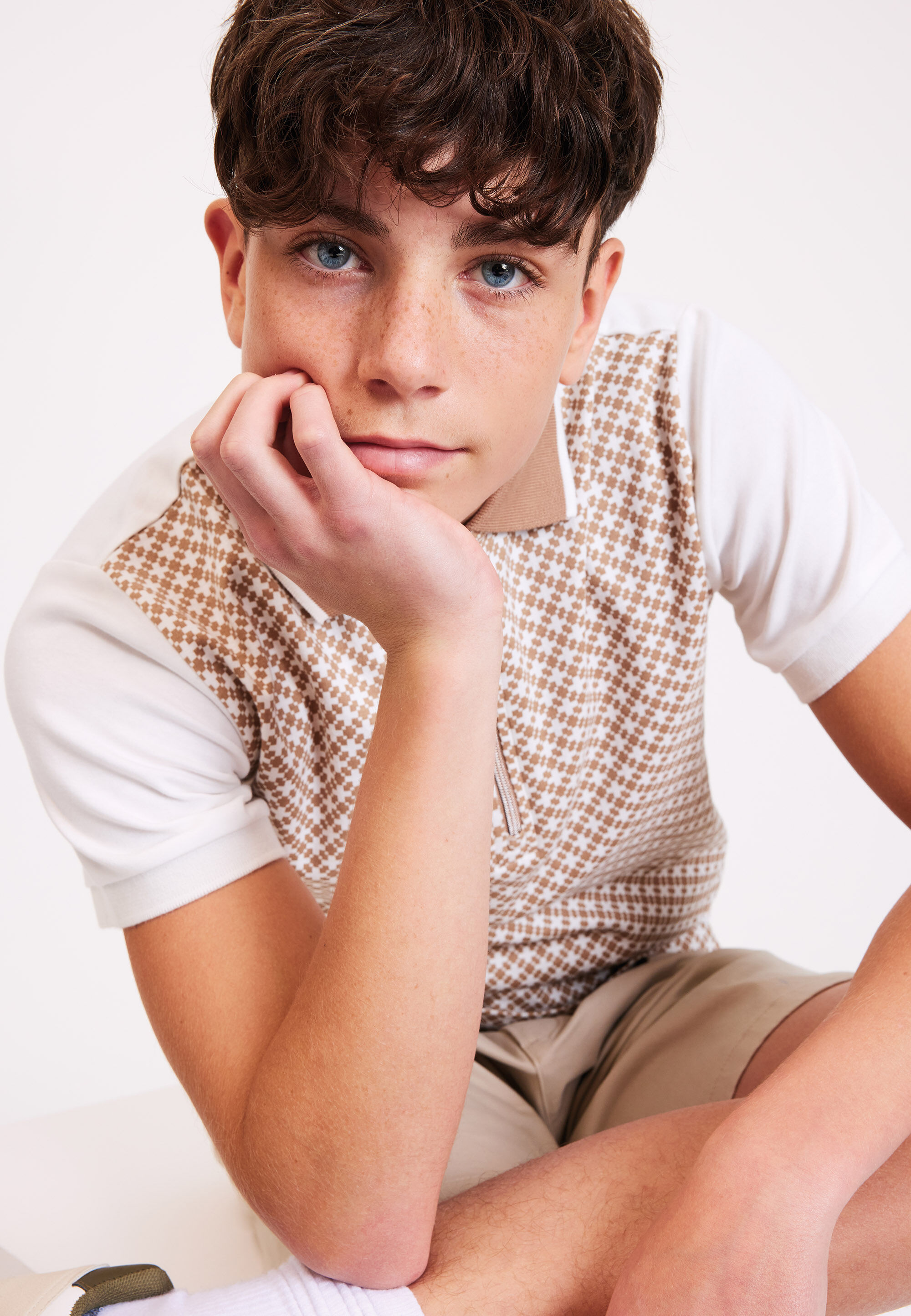 Older Boys Stone Geo Print Polo Shirt