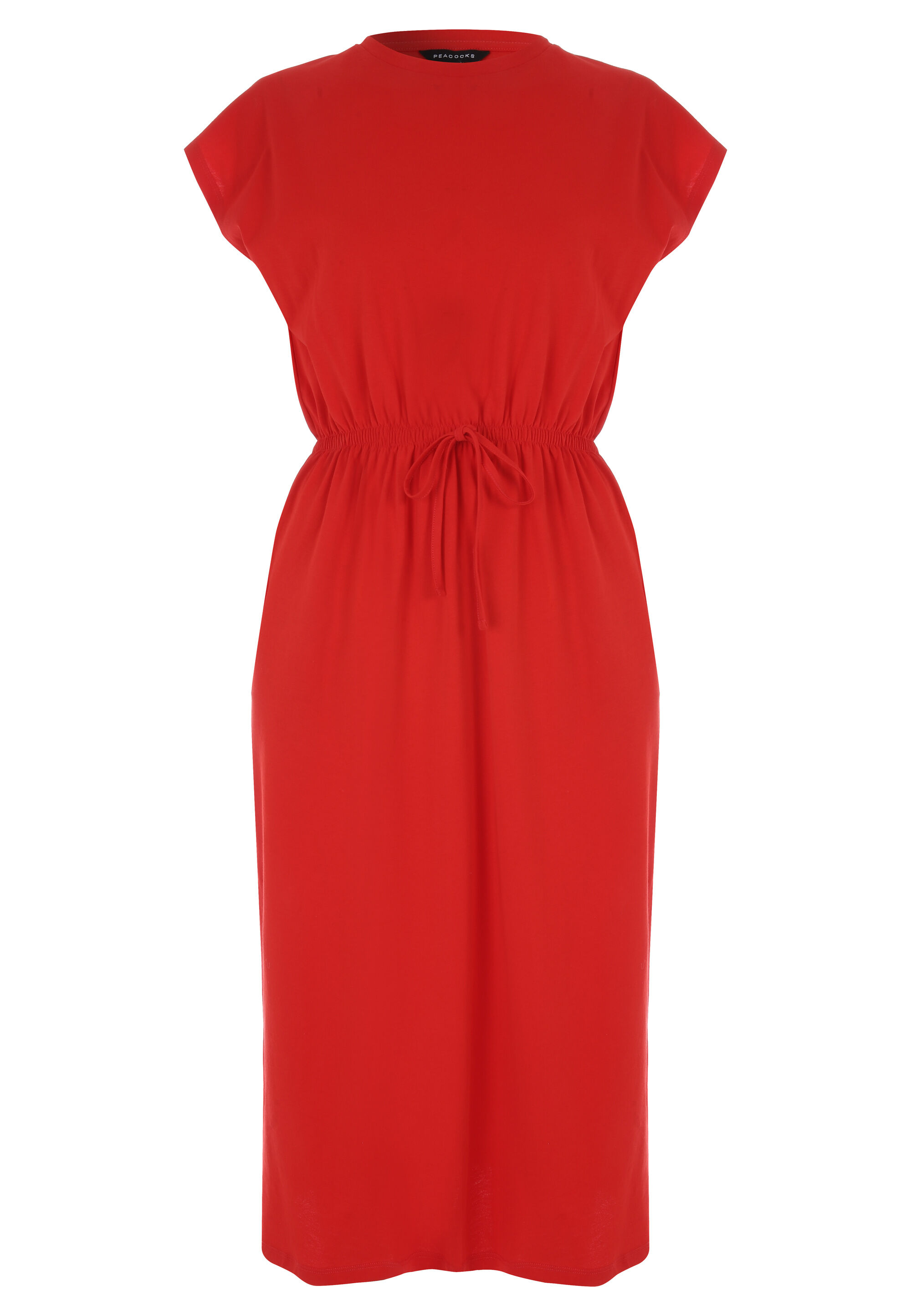 Womens Red Plain Cotton T-Shirt Midi Dress