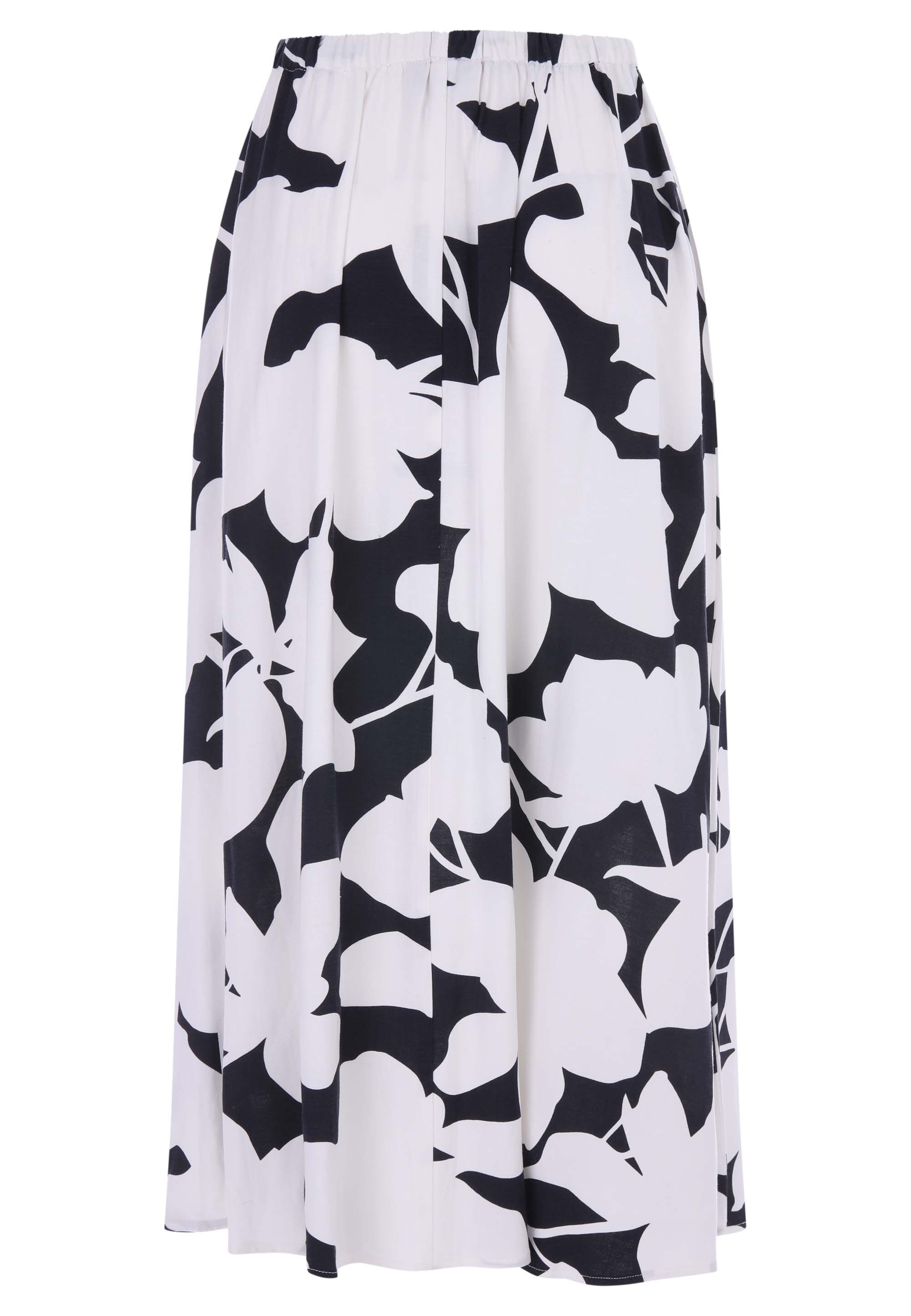 Womens Black & White Floral Linen Blend Skirt