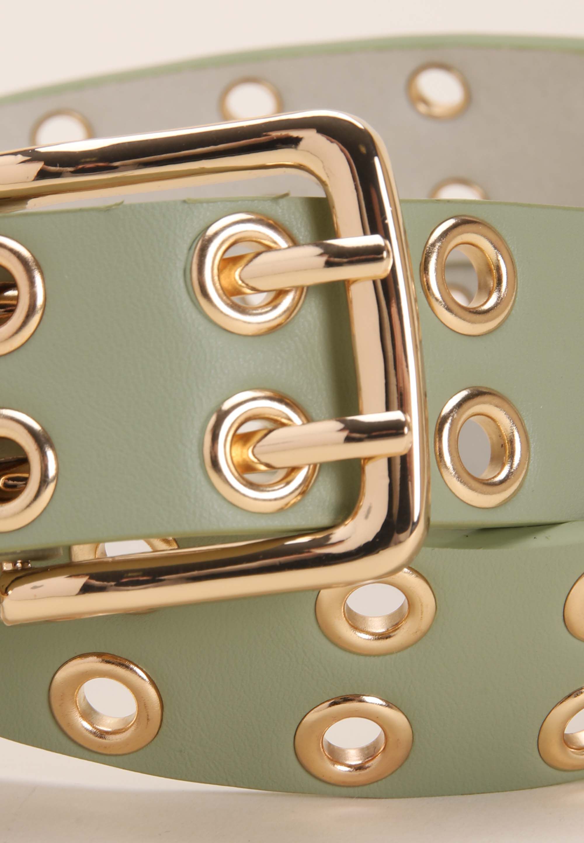 Womens Green & Gold Eyelet Belt