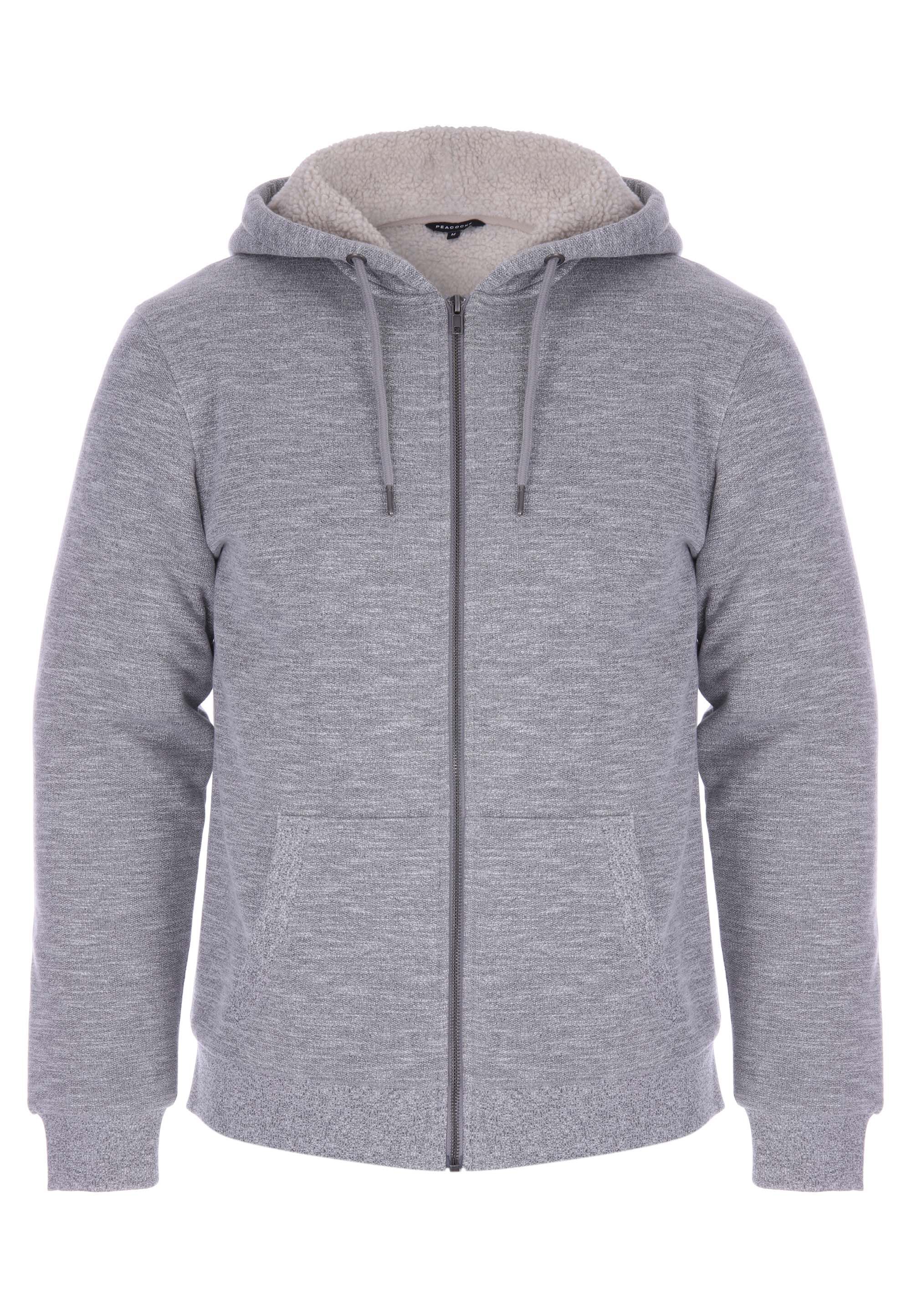 Mens Grey Sherpa Zip Through Hoody