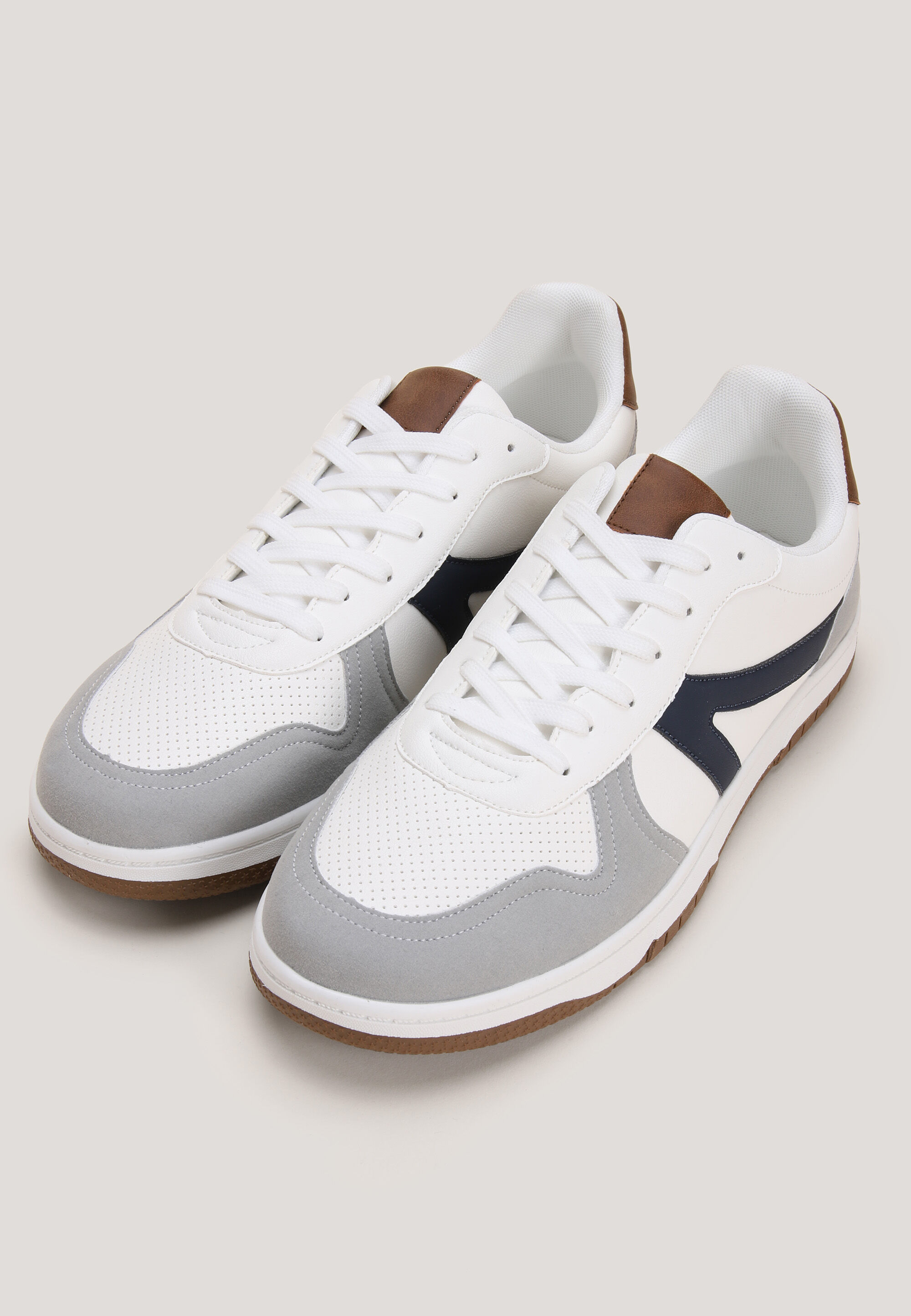 Mens White & Navy Stripe Retro Trainer