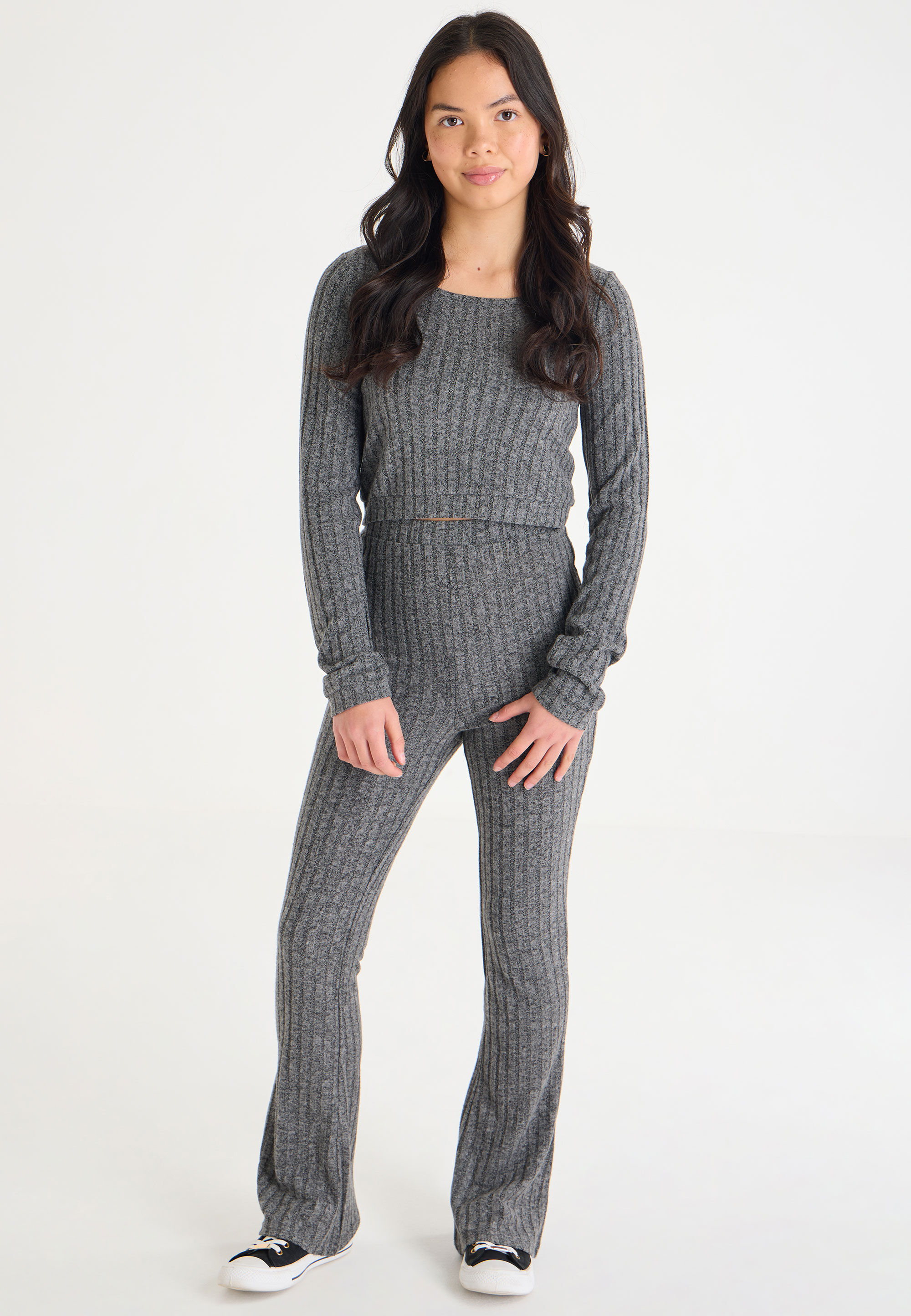 Older Girls Charcoal Cosy Ribbed Top