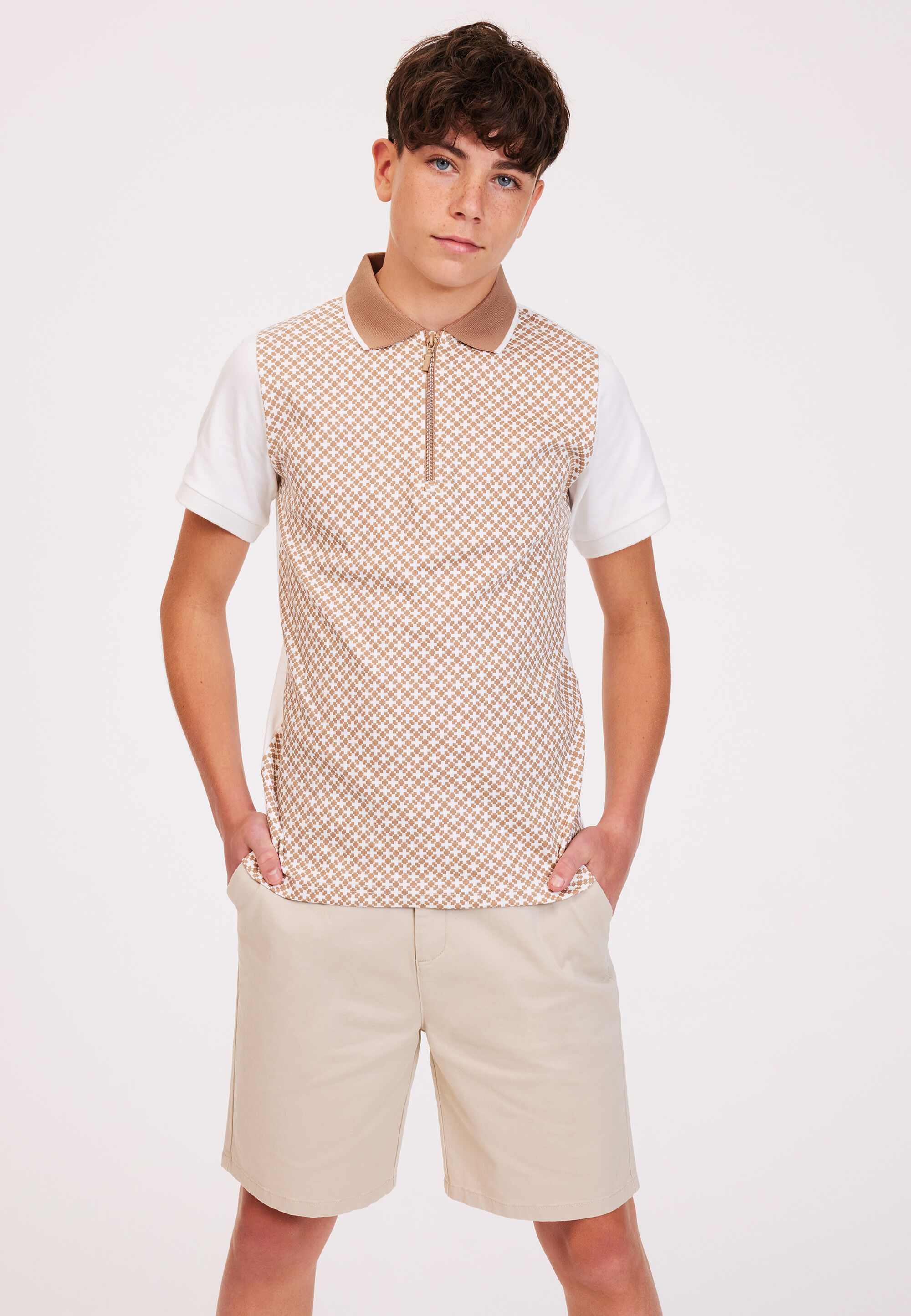 Older Boys Stone Geo Print Polo Shirt