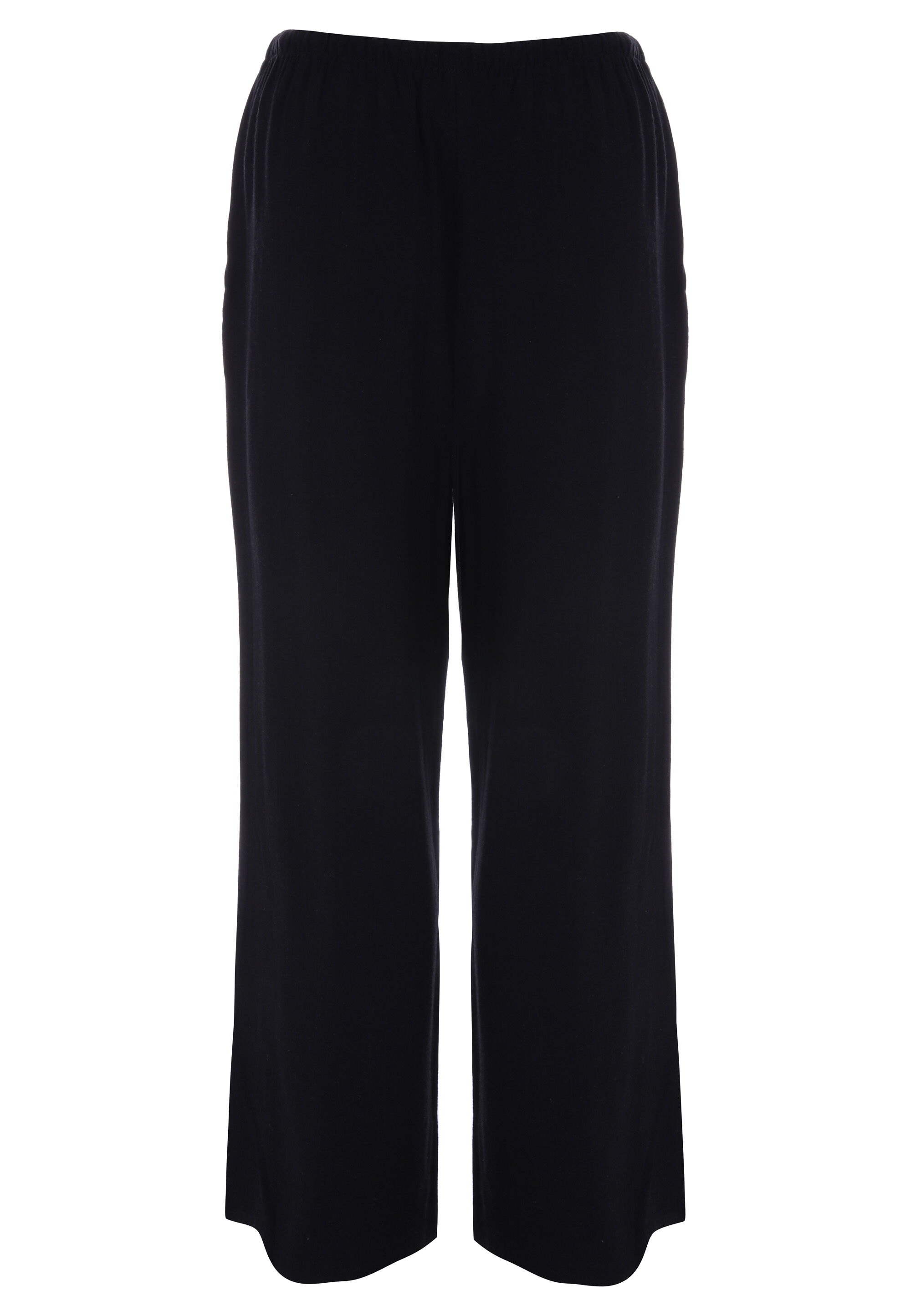 Womens Black Plain Wide Leg Linen Trousers