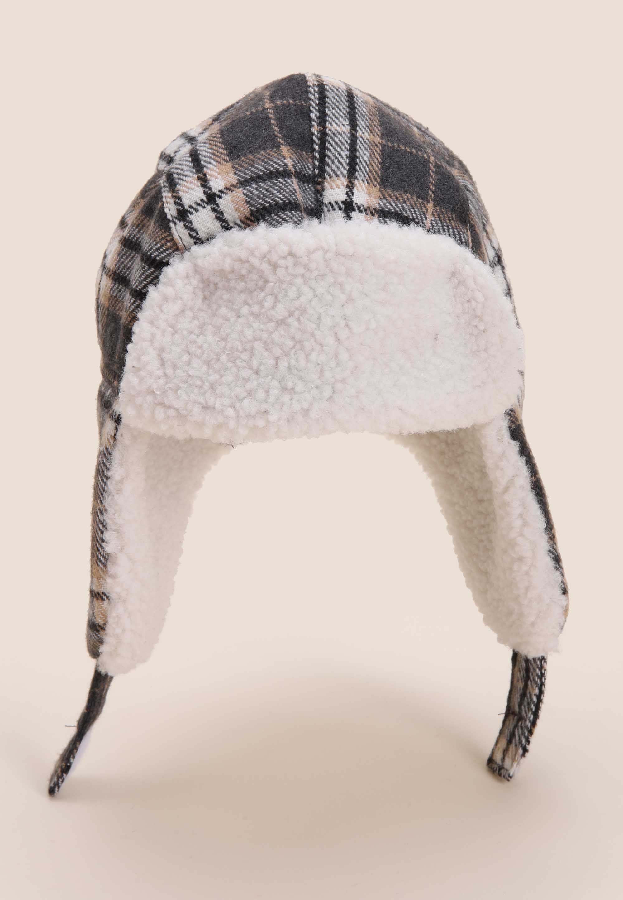 Younger Boys Grey Check Trapper Hat