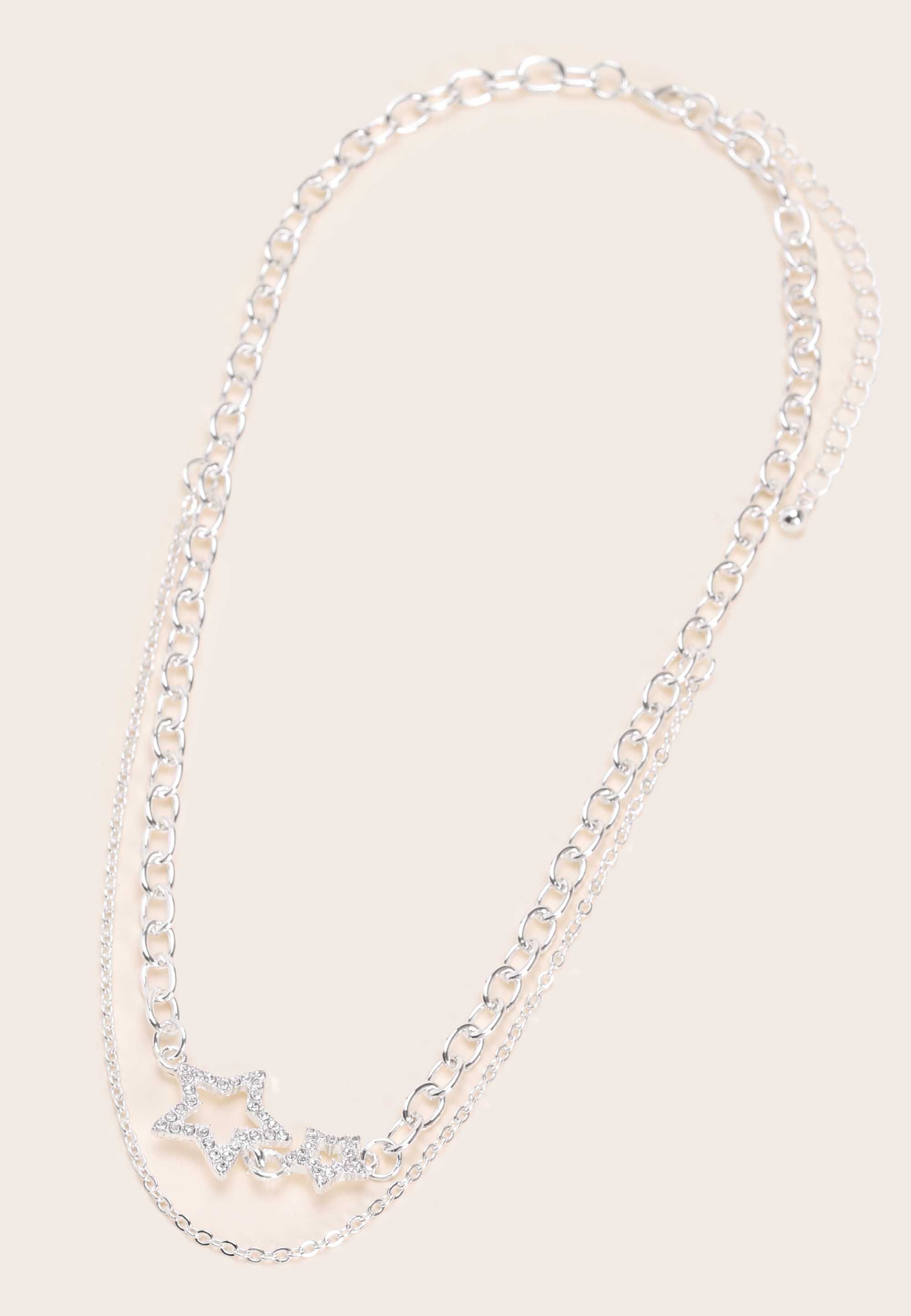 Womens Silver Double Drop Star Necklace