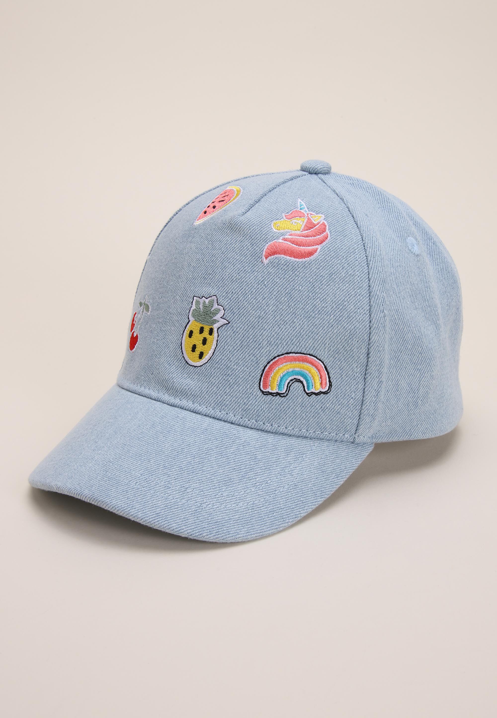 Younger Girls Blue Denim Rainbow Patch Baseball Hat