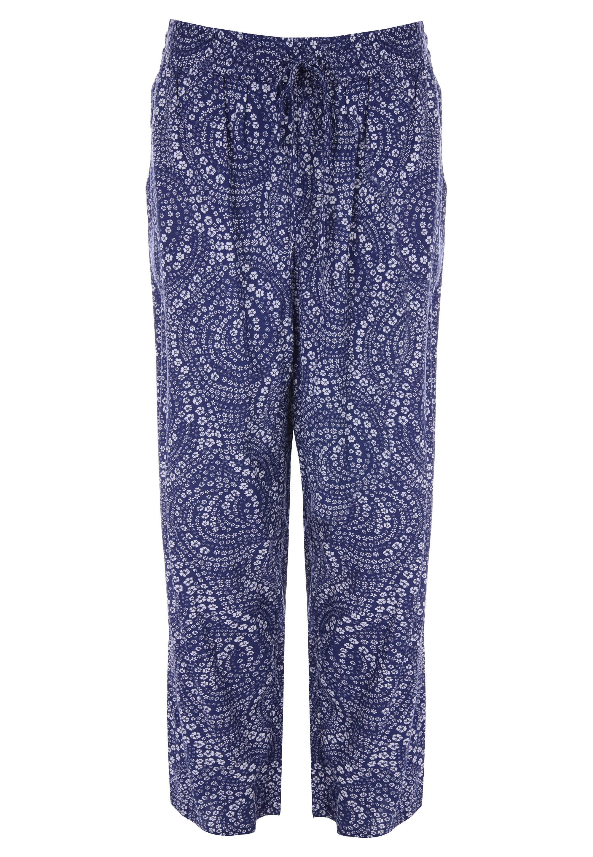 Womens Navy Ditsy Print Relaxed Cropped Trousers