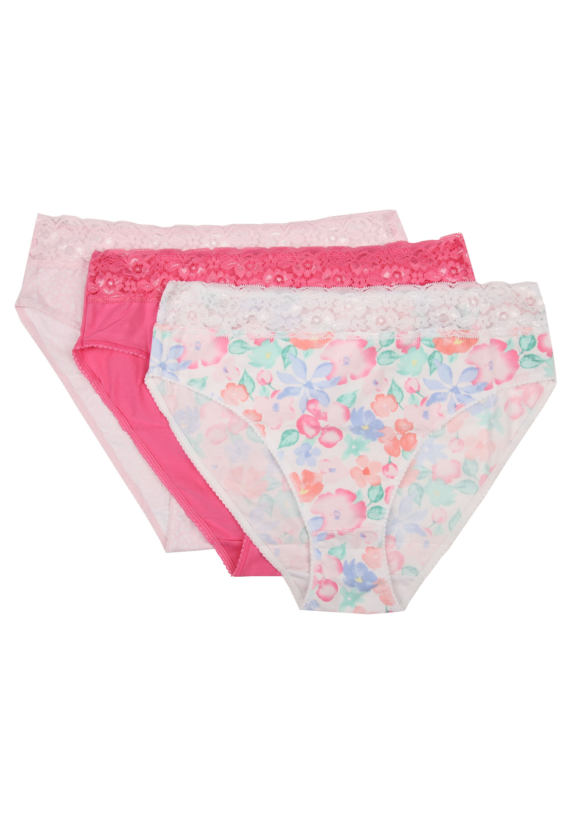 Womens 3pk Pink Floral Print High Cut Briefs