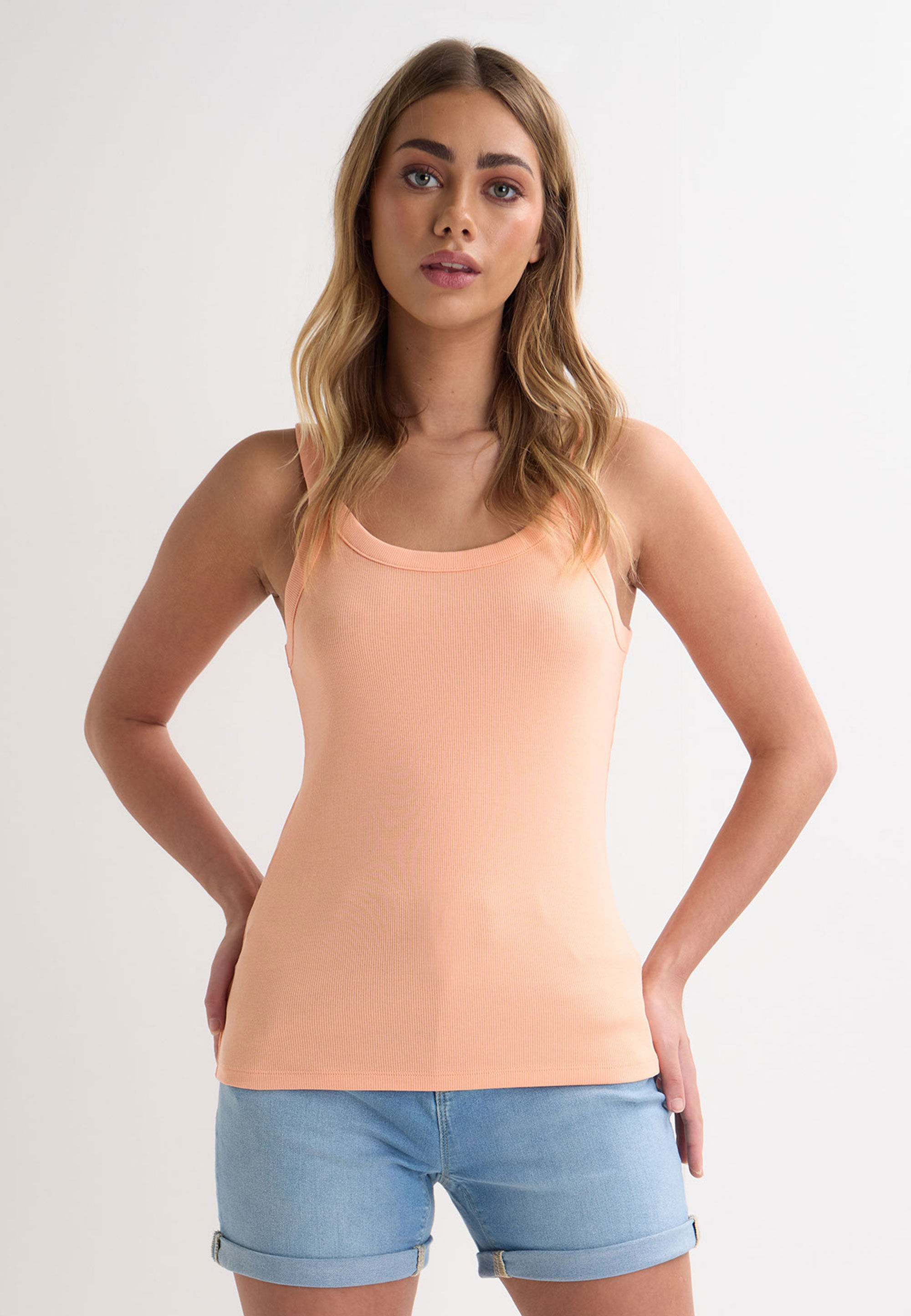 Womens Orange Plain Ribbed Cami Vest Top