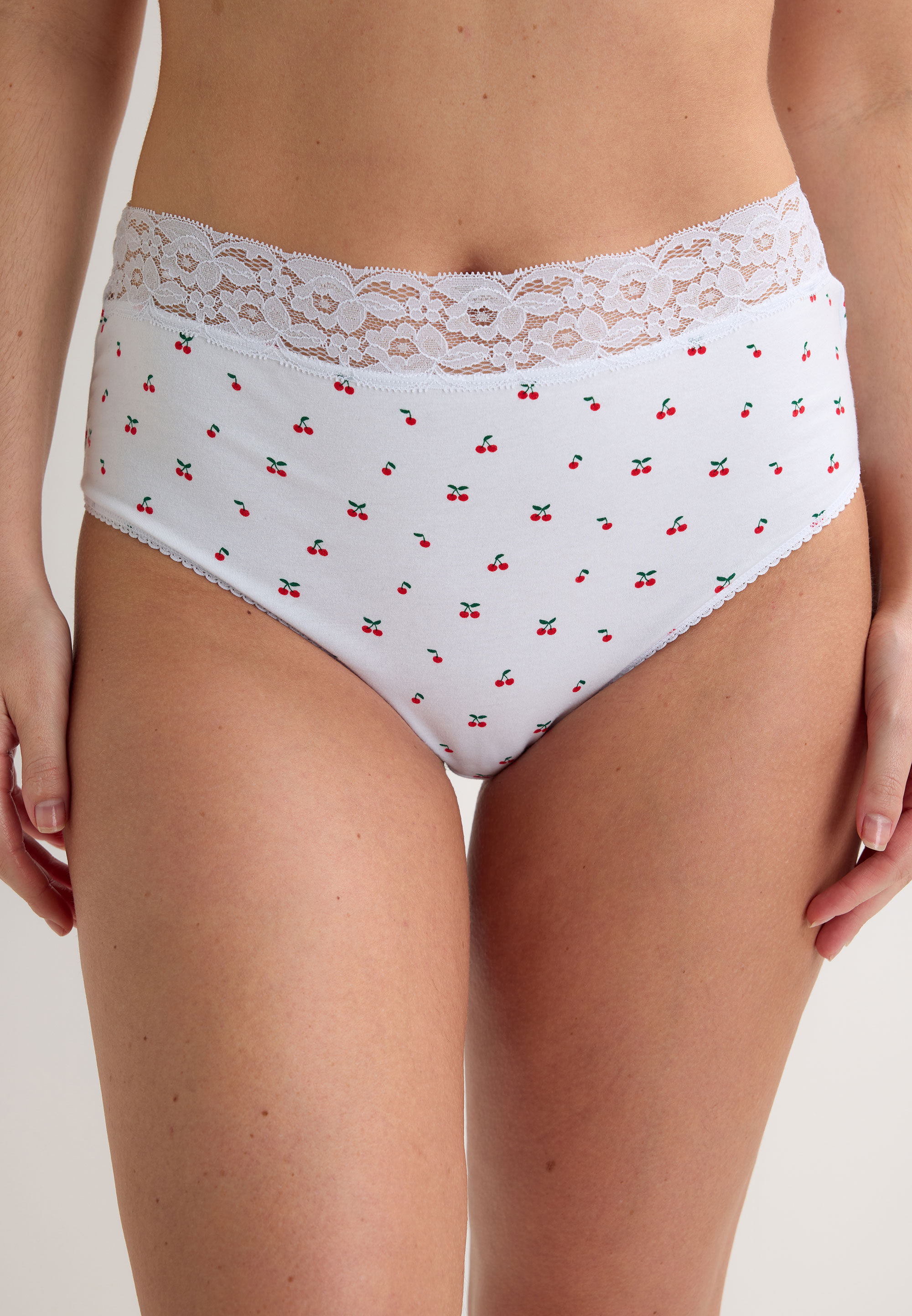 Womens 3pk Navy & Cherry Print Lace Trim Full Briefs