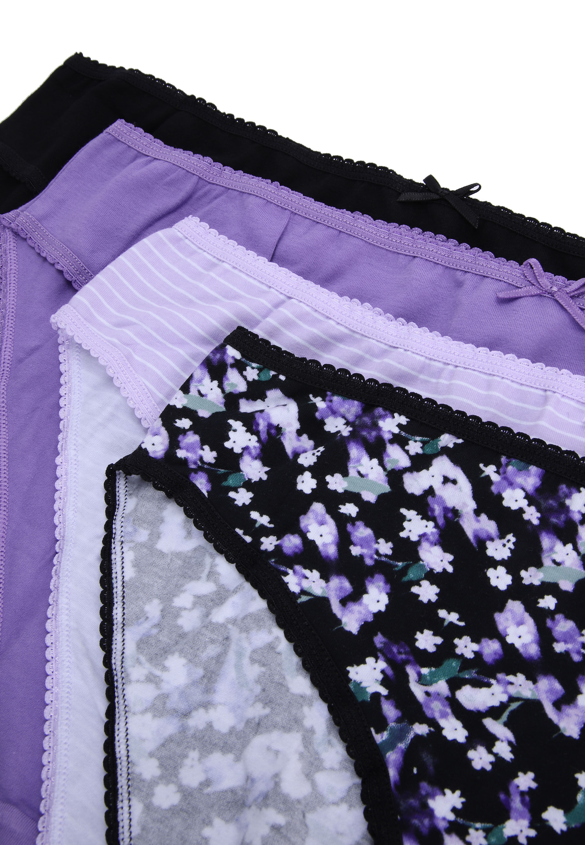 Womens 4pk Purple Stripe & Floral High Cut Briefs
