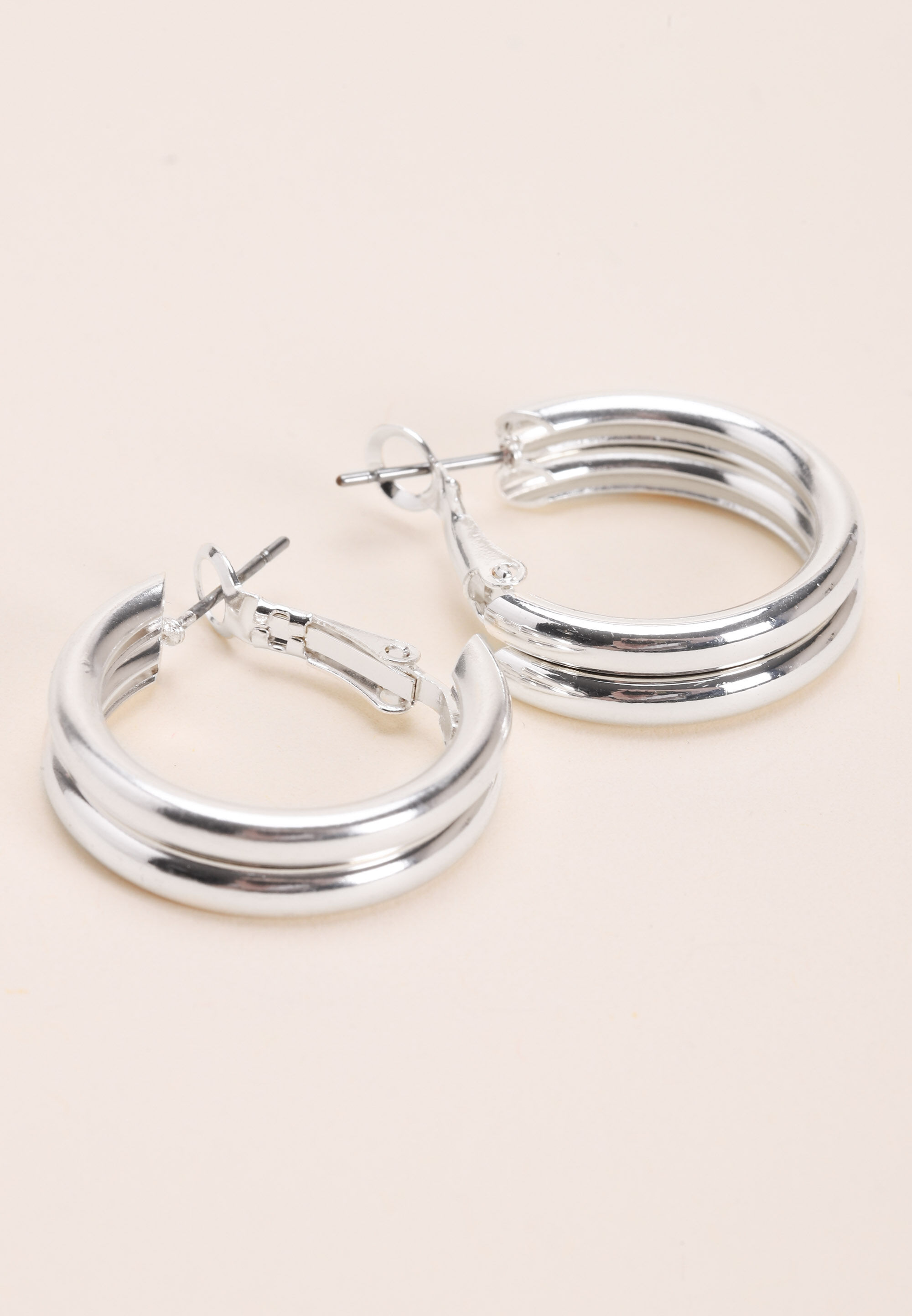 Womens Silver Double Hoop Earrings