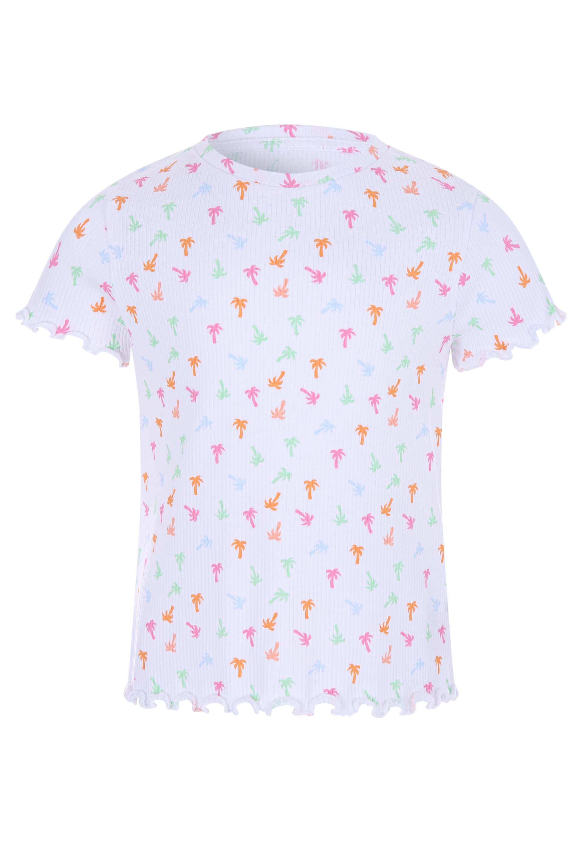 Younger Girls White Palm Print Ribbed Top