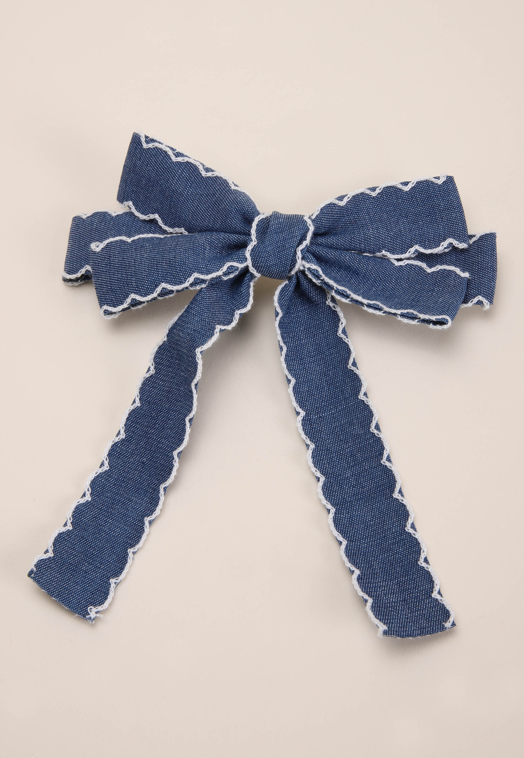 Womens Blue Denim Bow Hair Slide