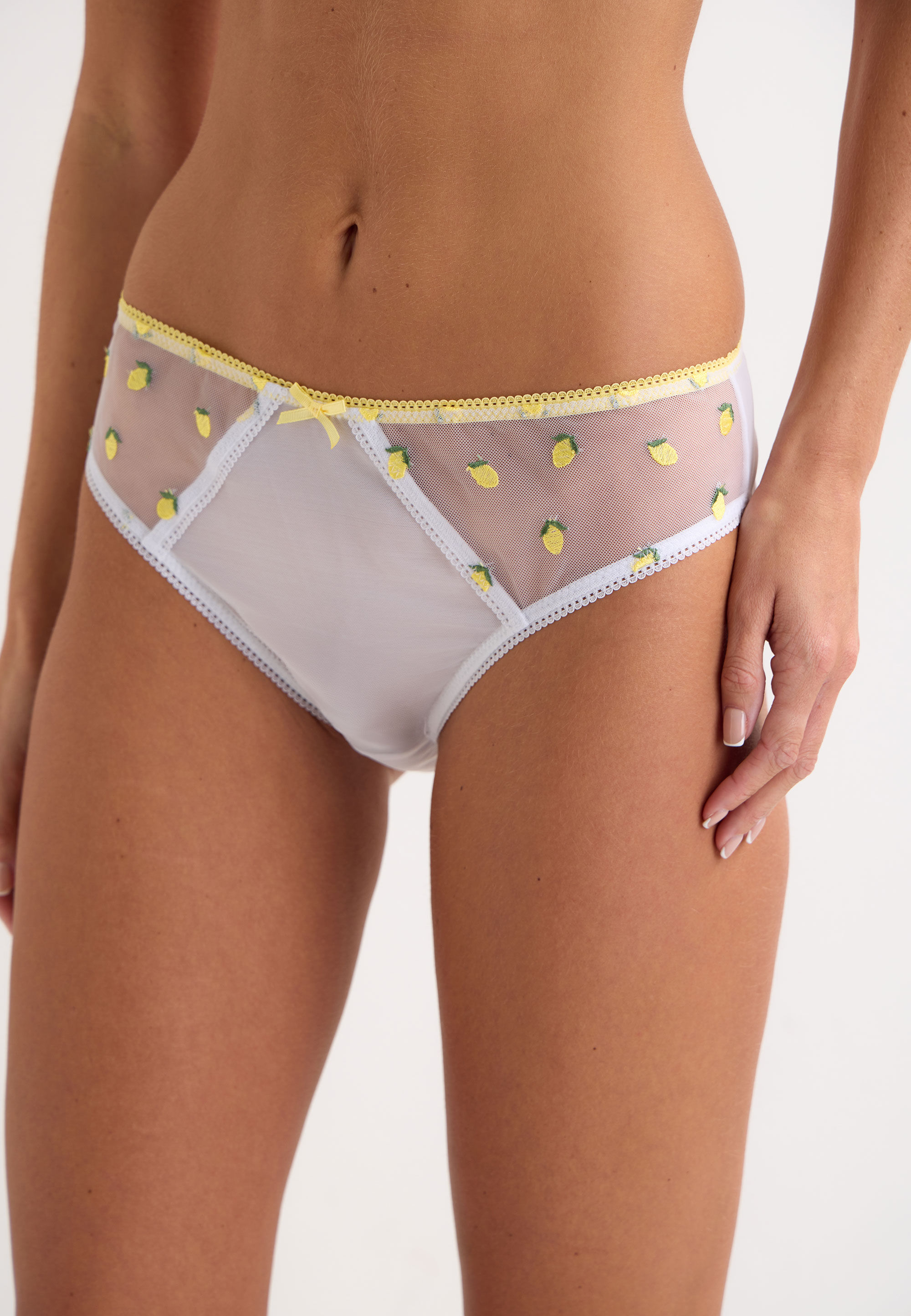 Womens White & Lemon Embroidered Briefs