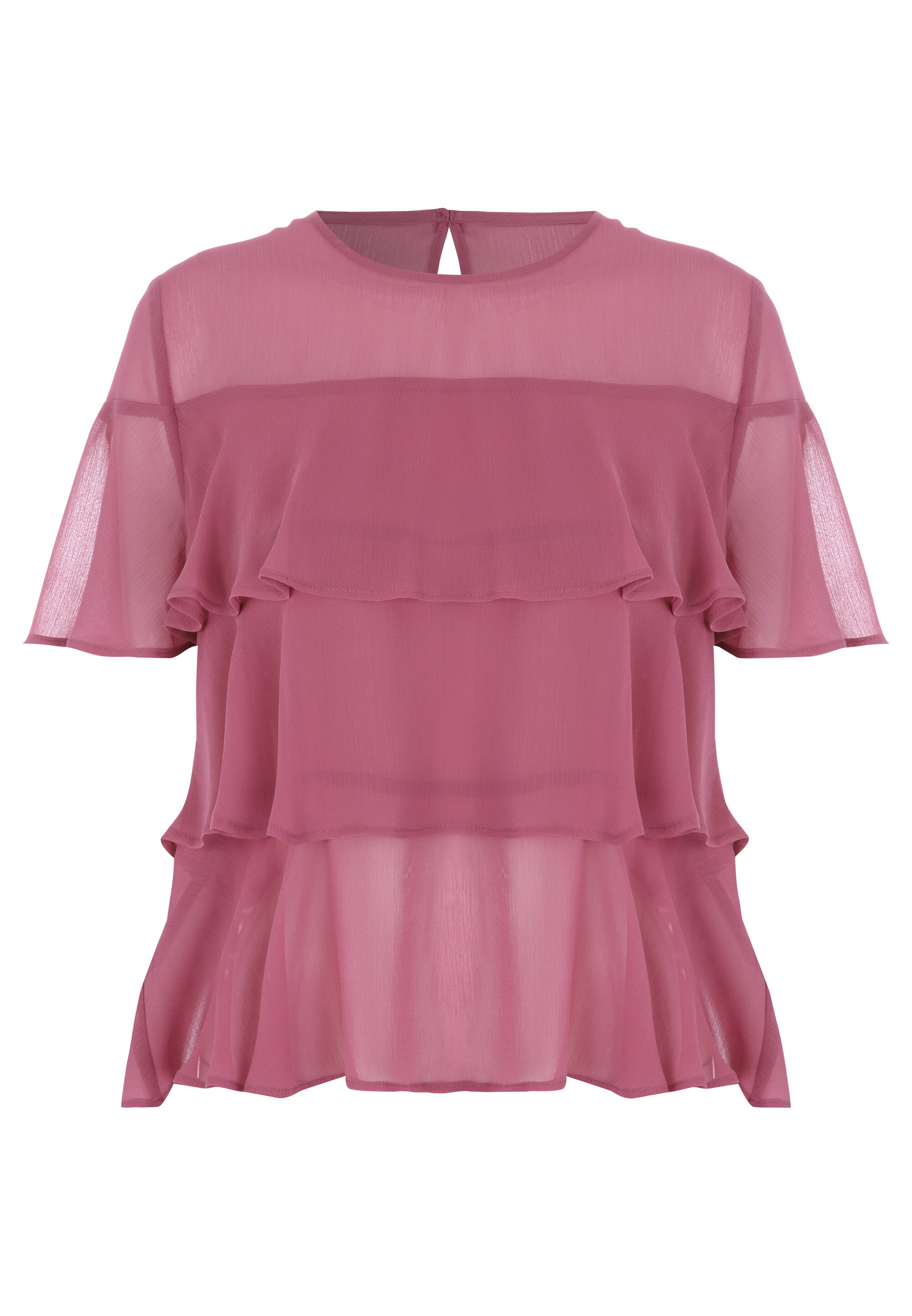 Womens Pink Ruffle Tiered Blouse Top