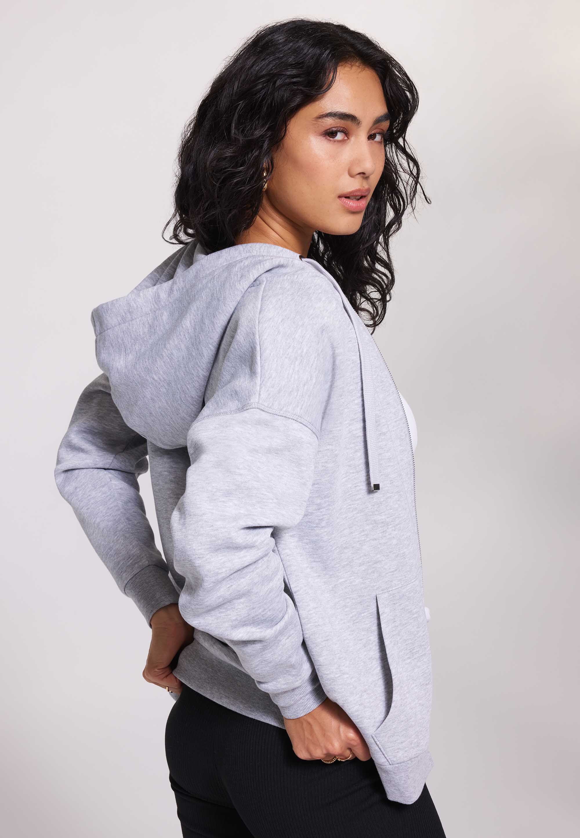 Womens Grey Hooded Zip Through Sweatshirt