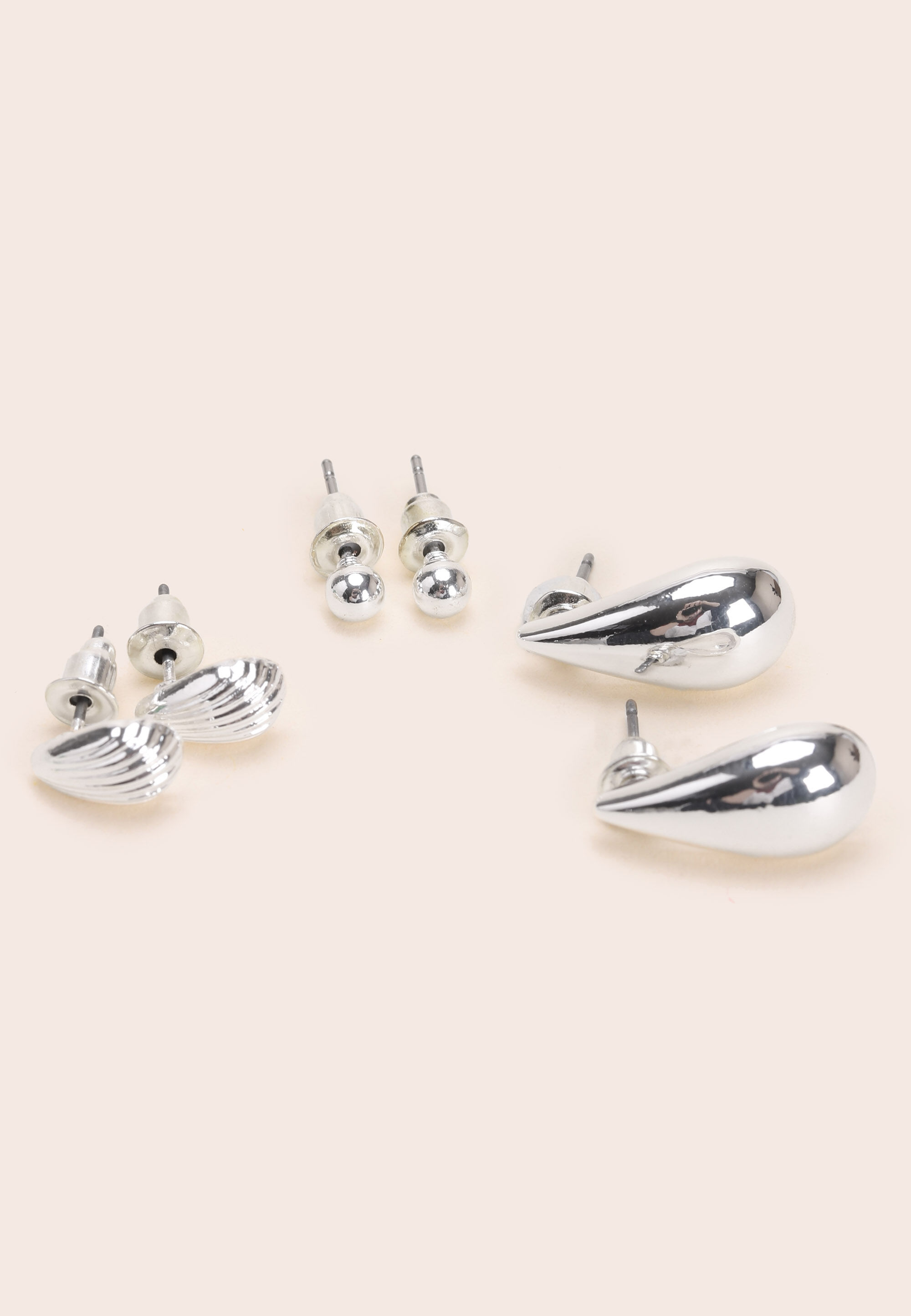 Womens 3pk Silver Teardrop Stud Earrings