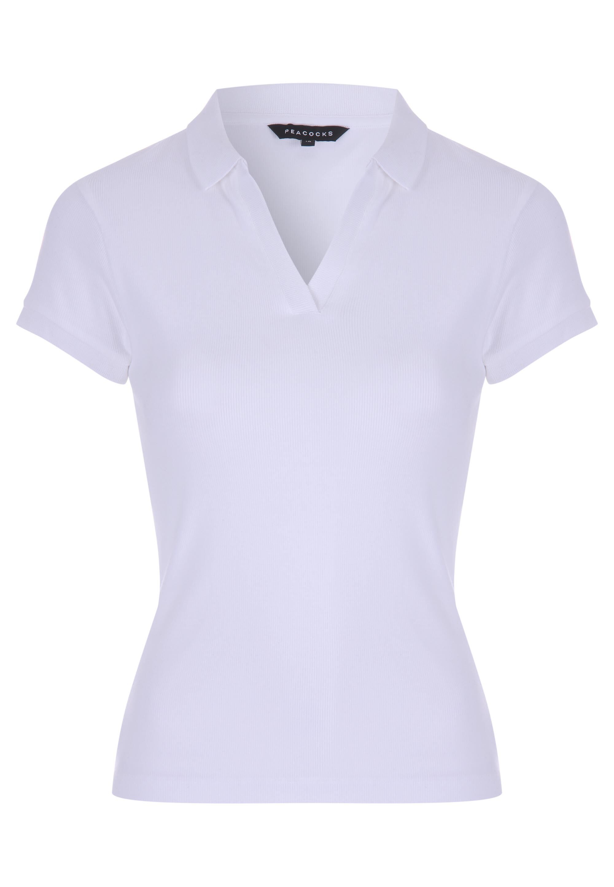 Womens White Ribbed V-Neck Collar Top