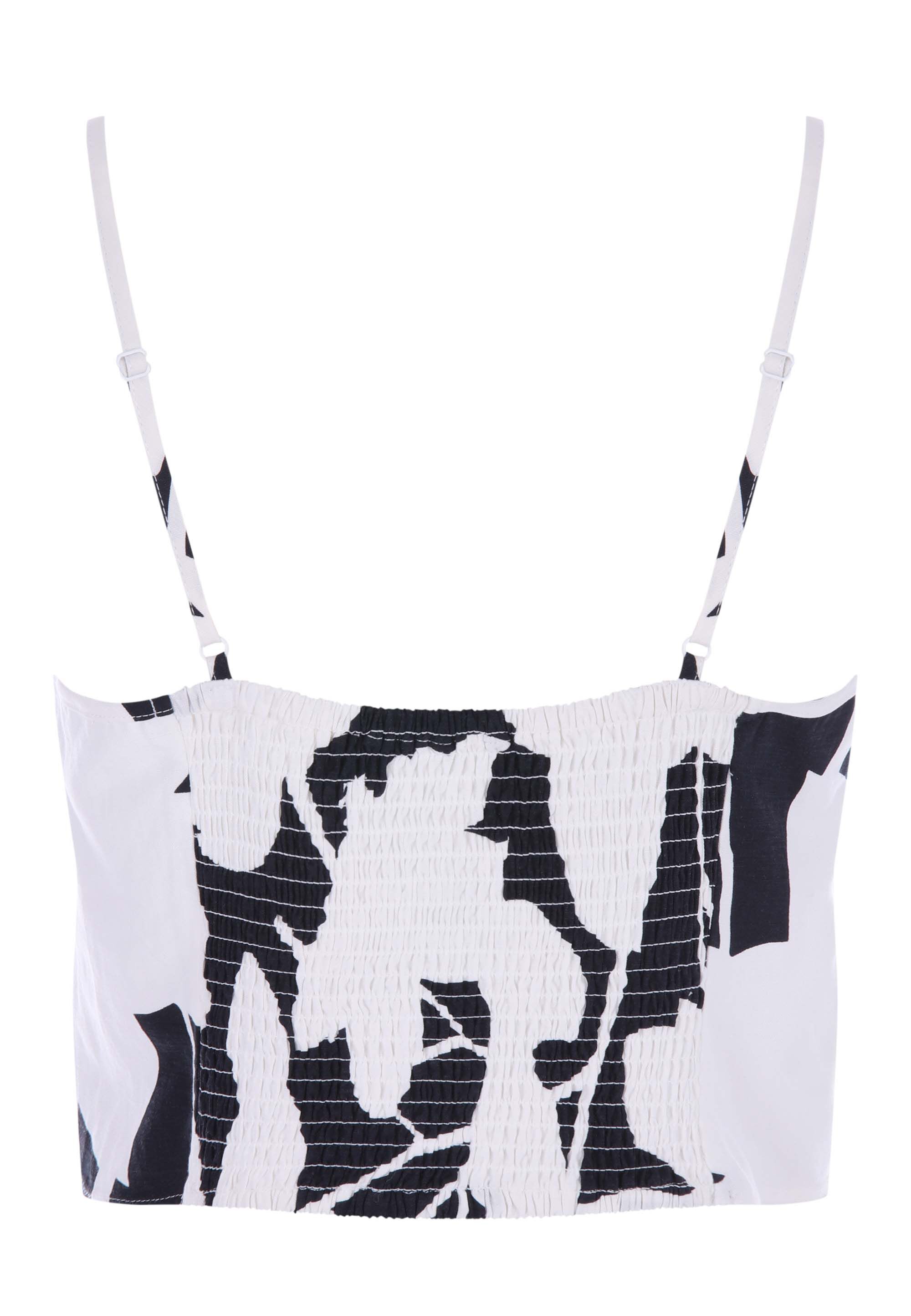 Womens Black & White Floral Linen Blend Cami Top