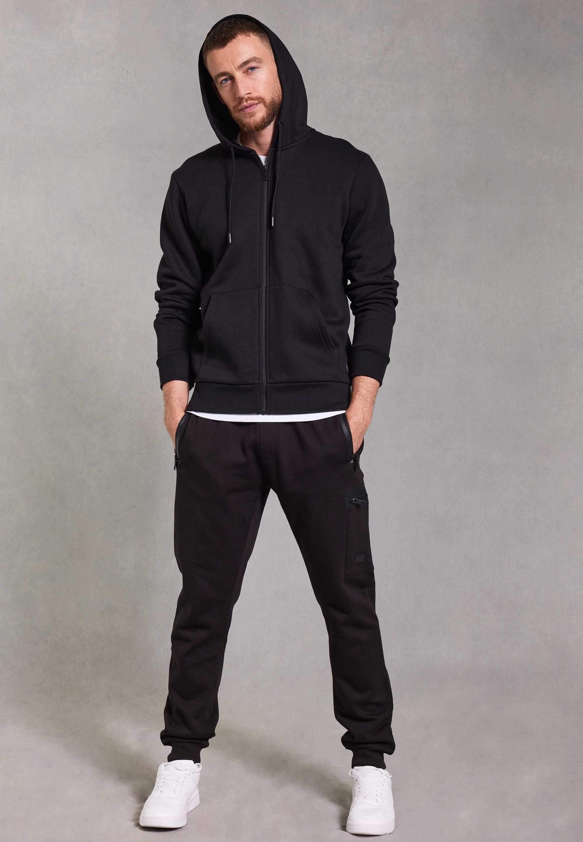 Mens Black Zip Thru Hoodie