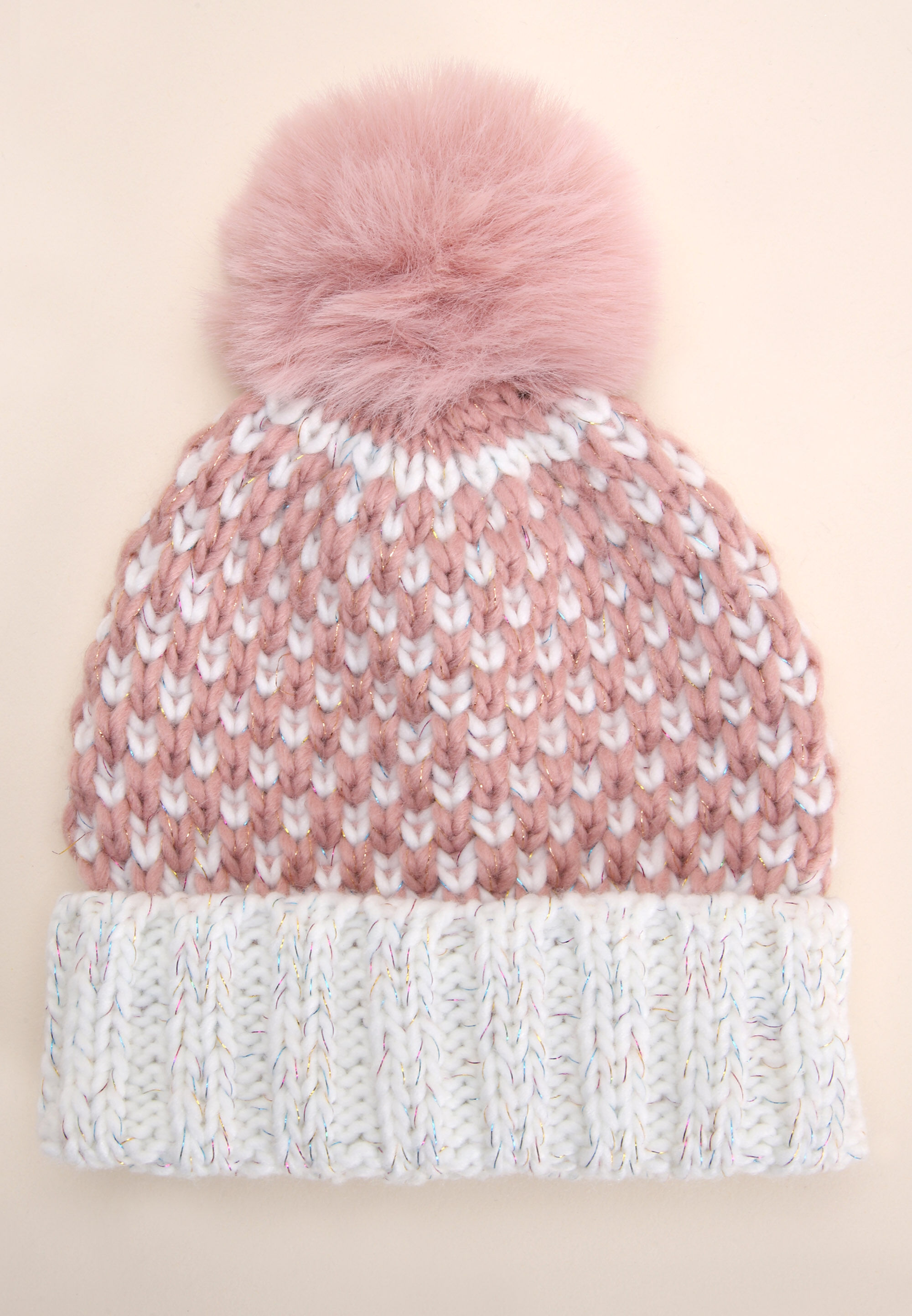 Younger Girls Pink Lurex Bobble Hat
