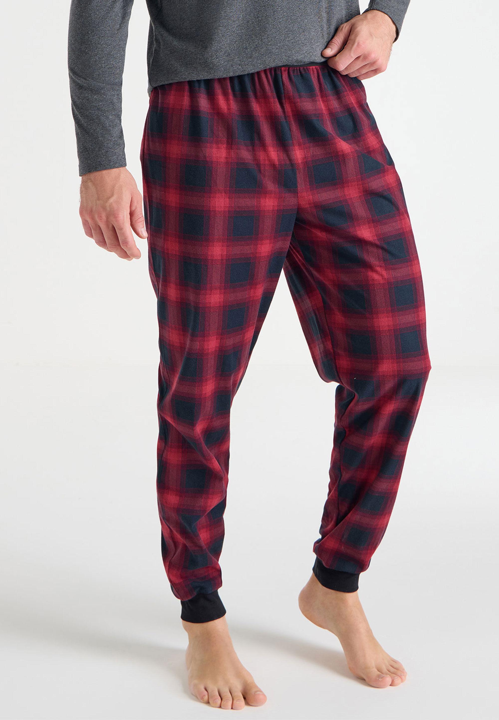 Mens Red Check Fleece Pyjama Bottoms