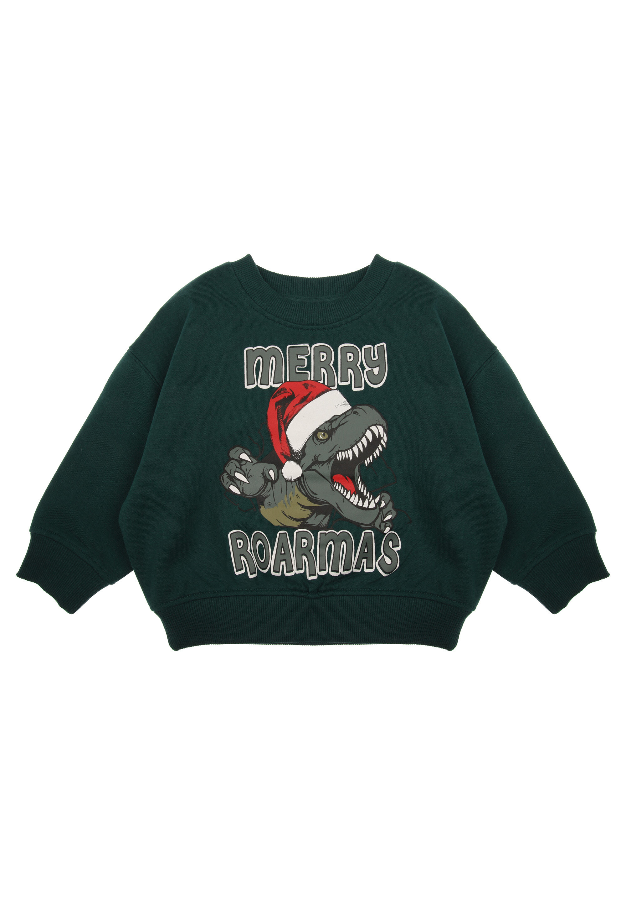 Younger Boys Green Christmas Dino Sweatshirt