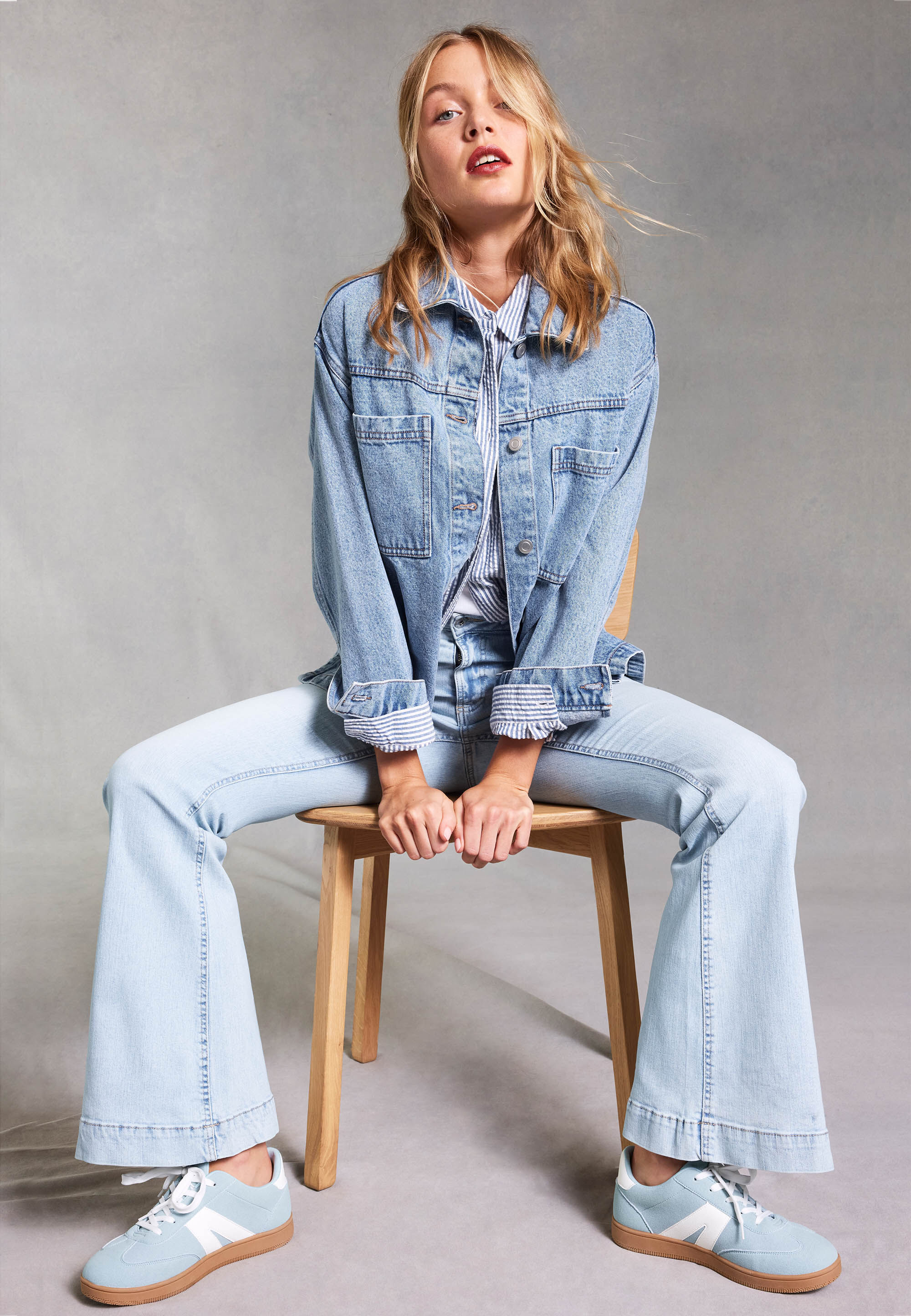 Womens Light Blue Slim Flare Jeans