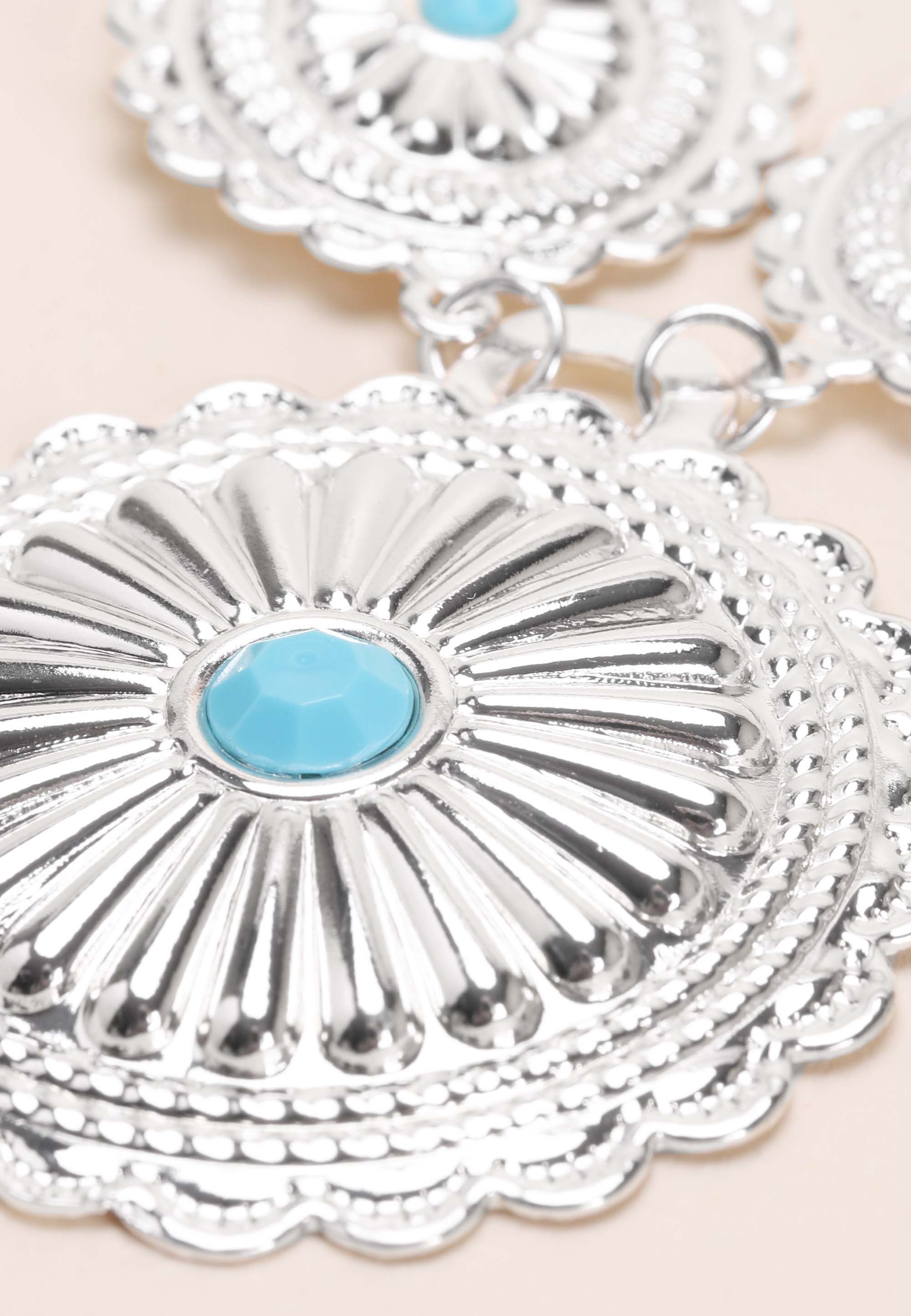 Womens Silver & Turquoise Boho Prairie Disc Necklace