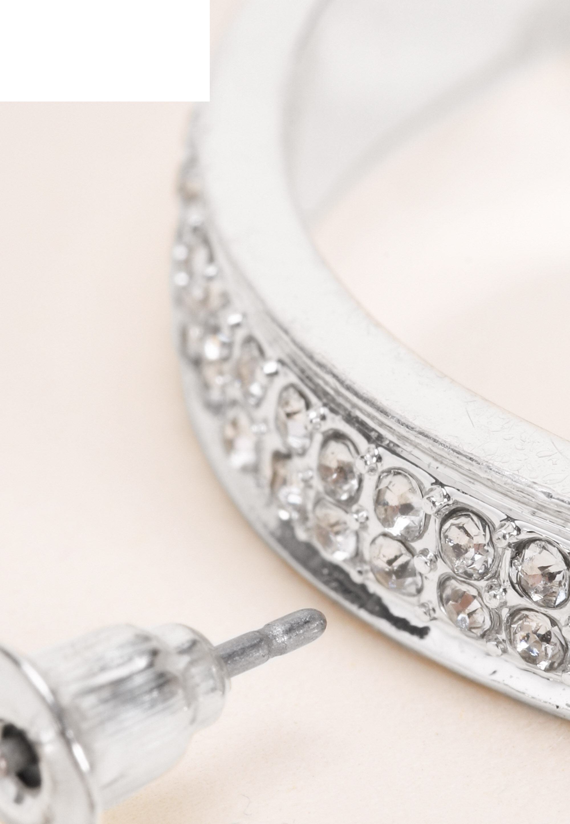 Womens Silver Double Row Diamante Hoop Earrings