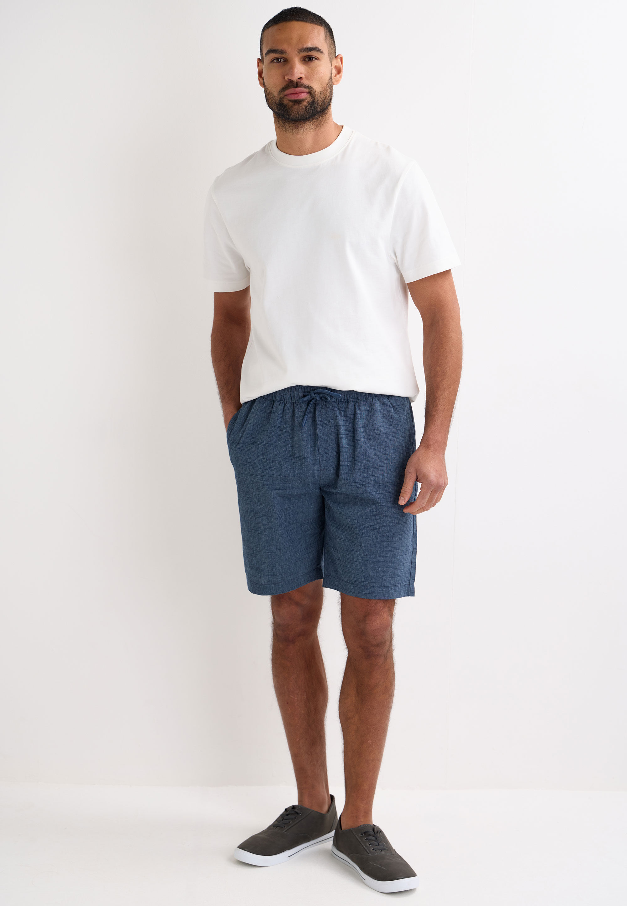 Mens Navy Cotton Slub Textured Shorts