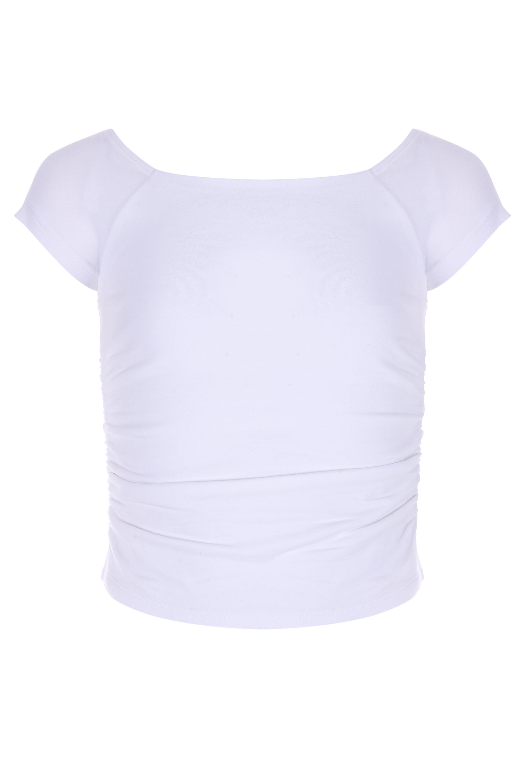 Older Girls White Wide Neck Ruche Top