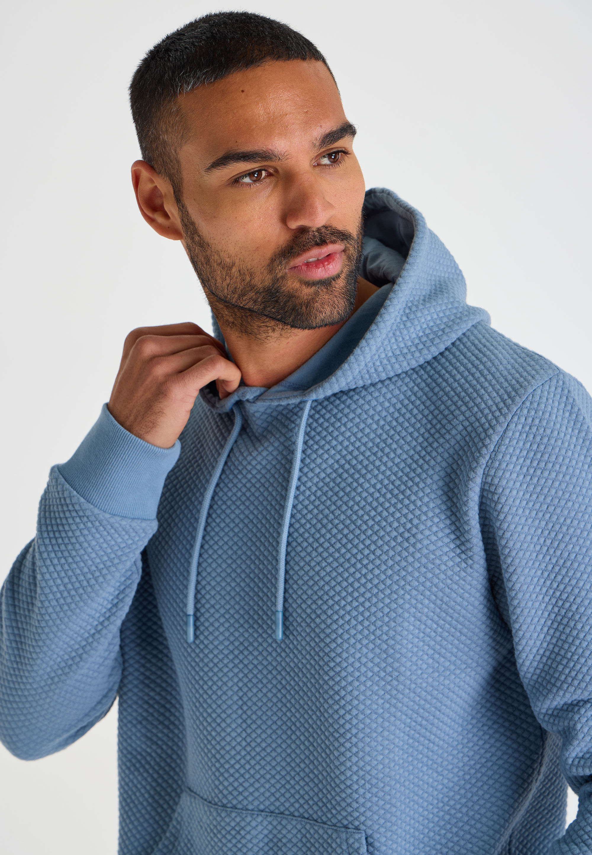 Mens Blue Textured Hoodie Sweatshirt