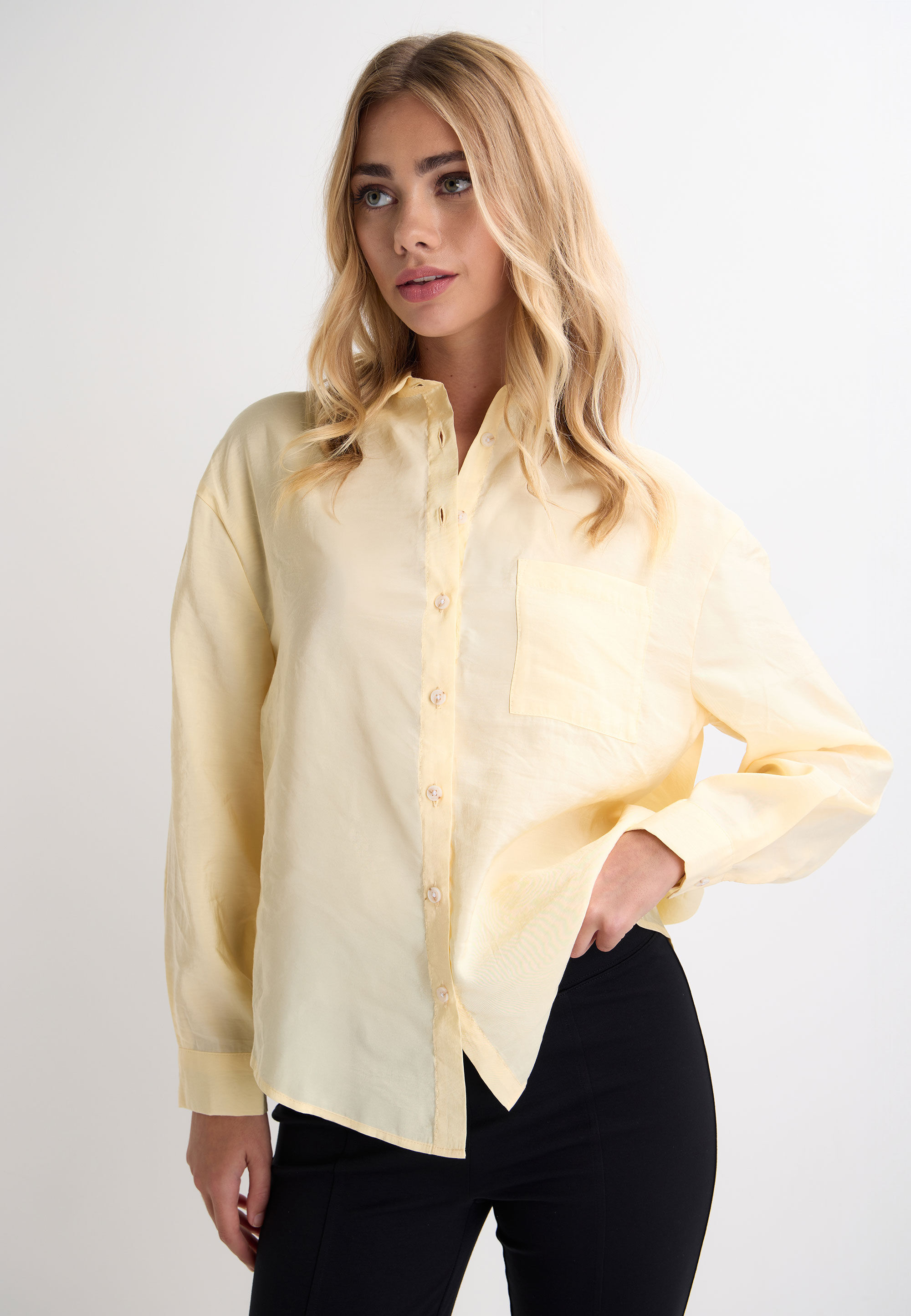 Womens Lemon Plain Cupro Long Sleeve Shirt
