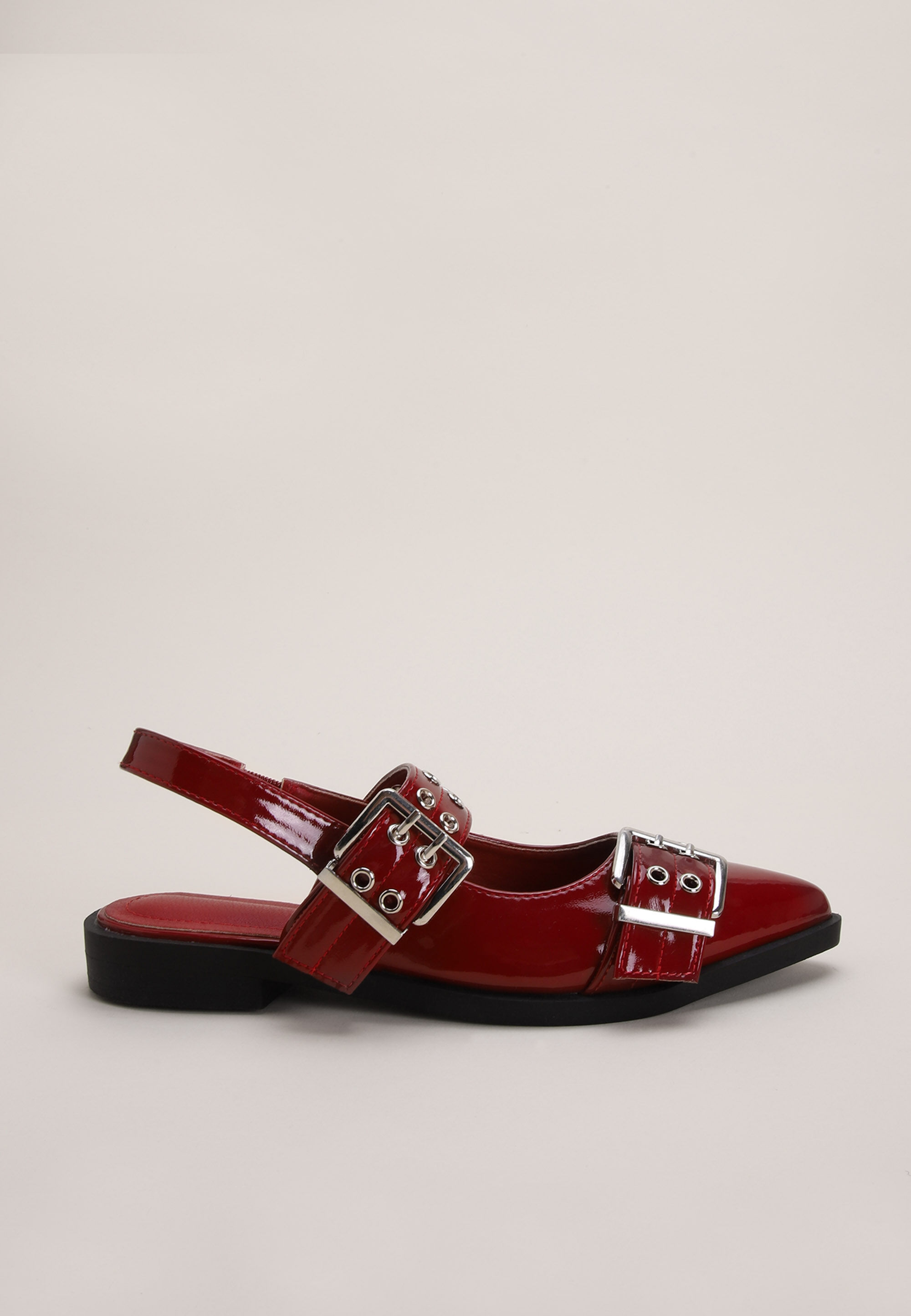 Womens Red Biker Strap Slingback Ballet Pump