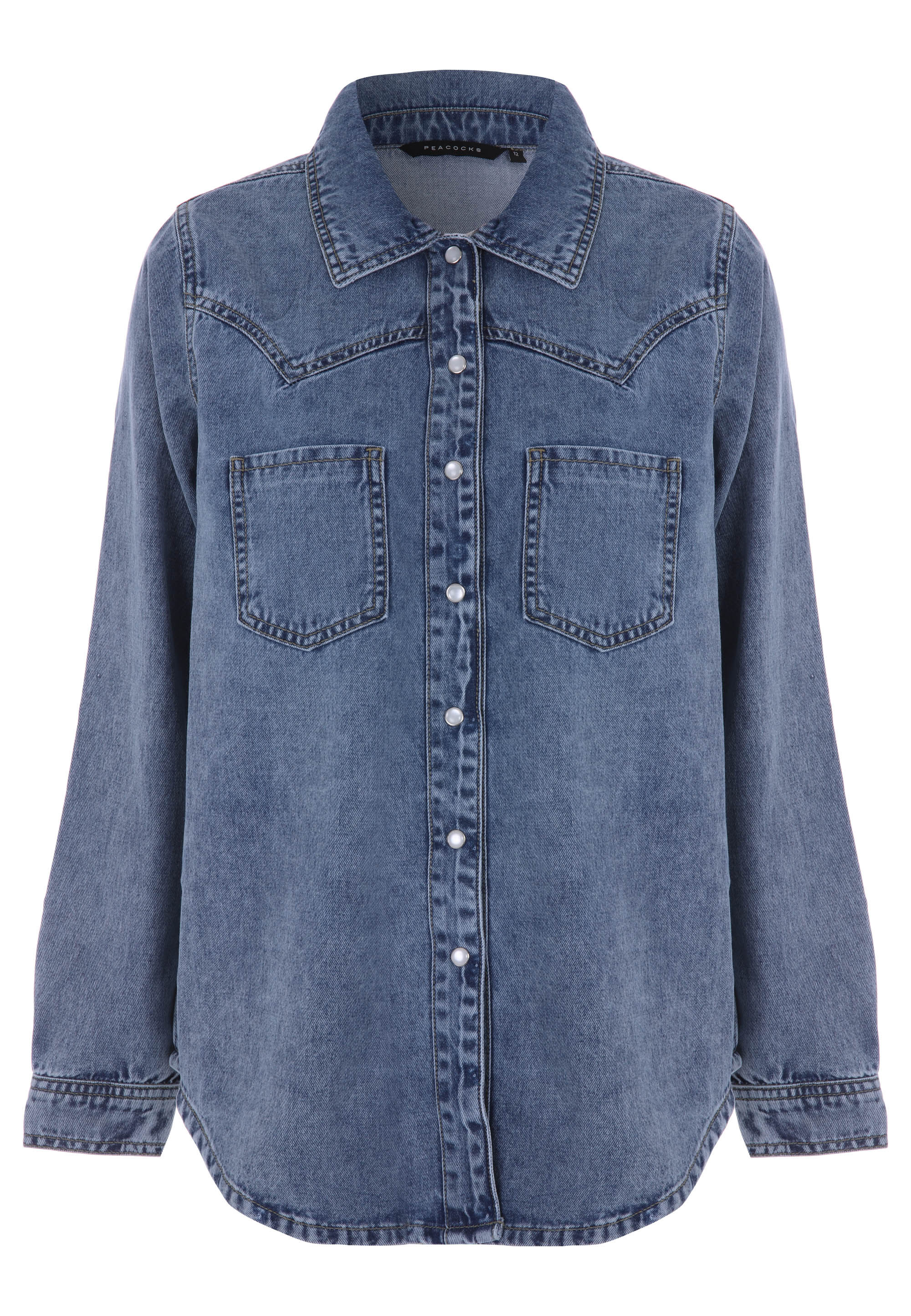 Womens Blue Denim Stitch Detail Shirt Jacket