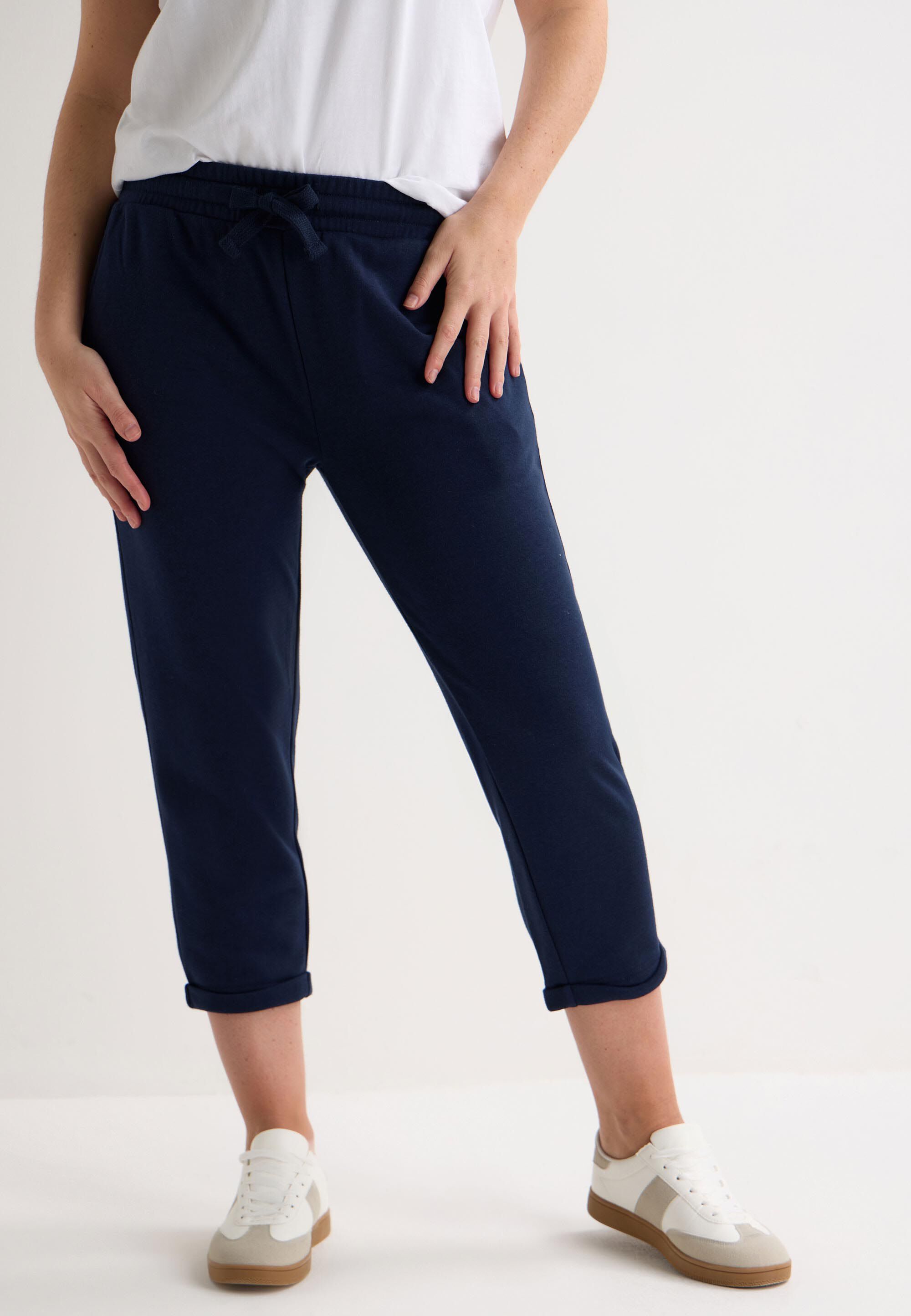 Womens Navy Plain Cropped Joggers