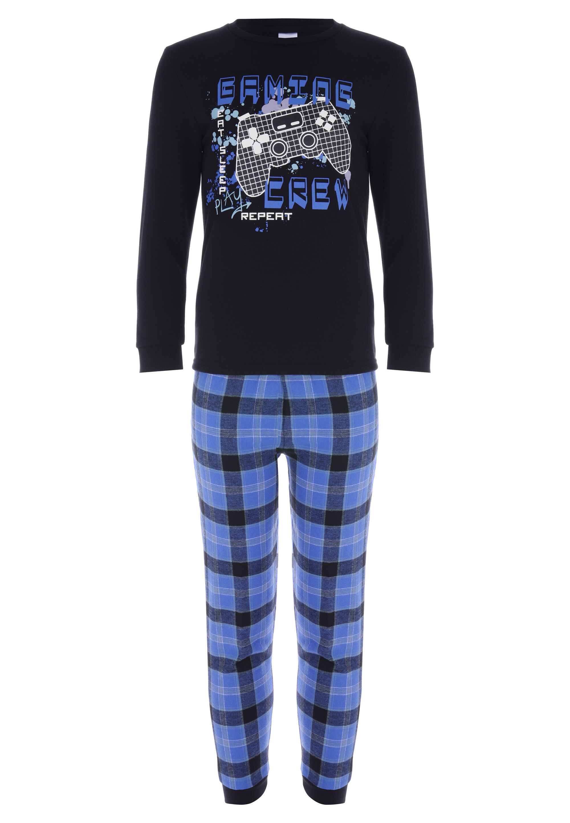 Older Boys Black & Blue Check Gaming Pyjamas Set